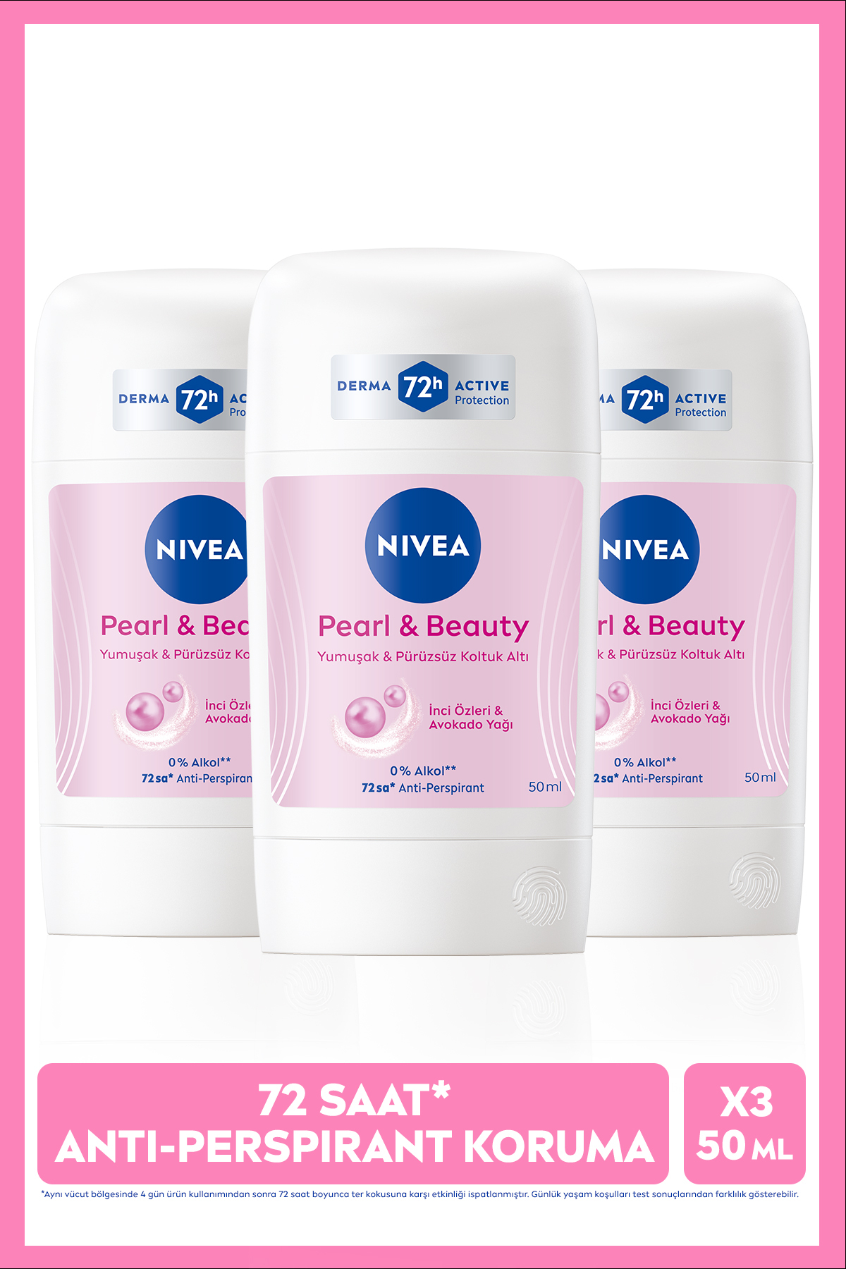 NIVEA Kadın Stick Deodorant Pearl&Beauty 50ml, 72 Saat Anti-perspirant, Terleme Karşıtı, X3 Adet Avantajlı