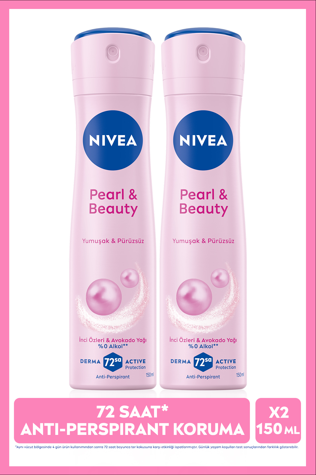 NIVEA Kadın Sprey Deodorant Pearl&Beauty 150ml, 72 Saat Terlemeye Karşı Koruma, X2 Adet, Avantajlı Paket