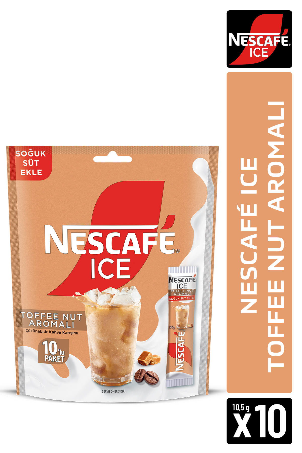 Nescafe ICE Toffee Nut Aromalı Çözünebilir Kahve 10,5g 10'lu Paket