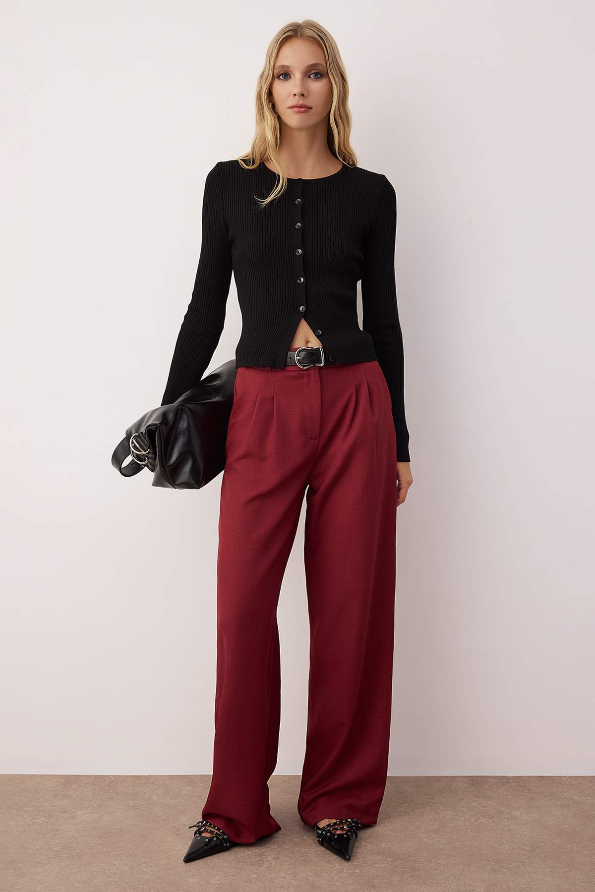 Trendyolmilla  Bordo Wide Leg/Geniş Paça Pilili Pantolon TWOAW22PL0475