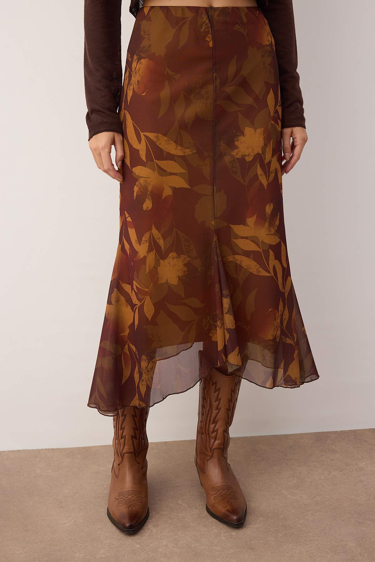 Trendyolmilla  Çok Renkli Baskılı Bodycon Tül Esnek Örme Etek TWOAW26ET00088 - Görsel 7