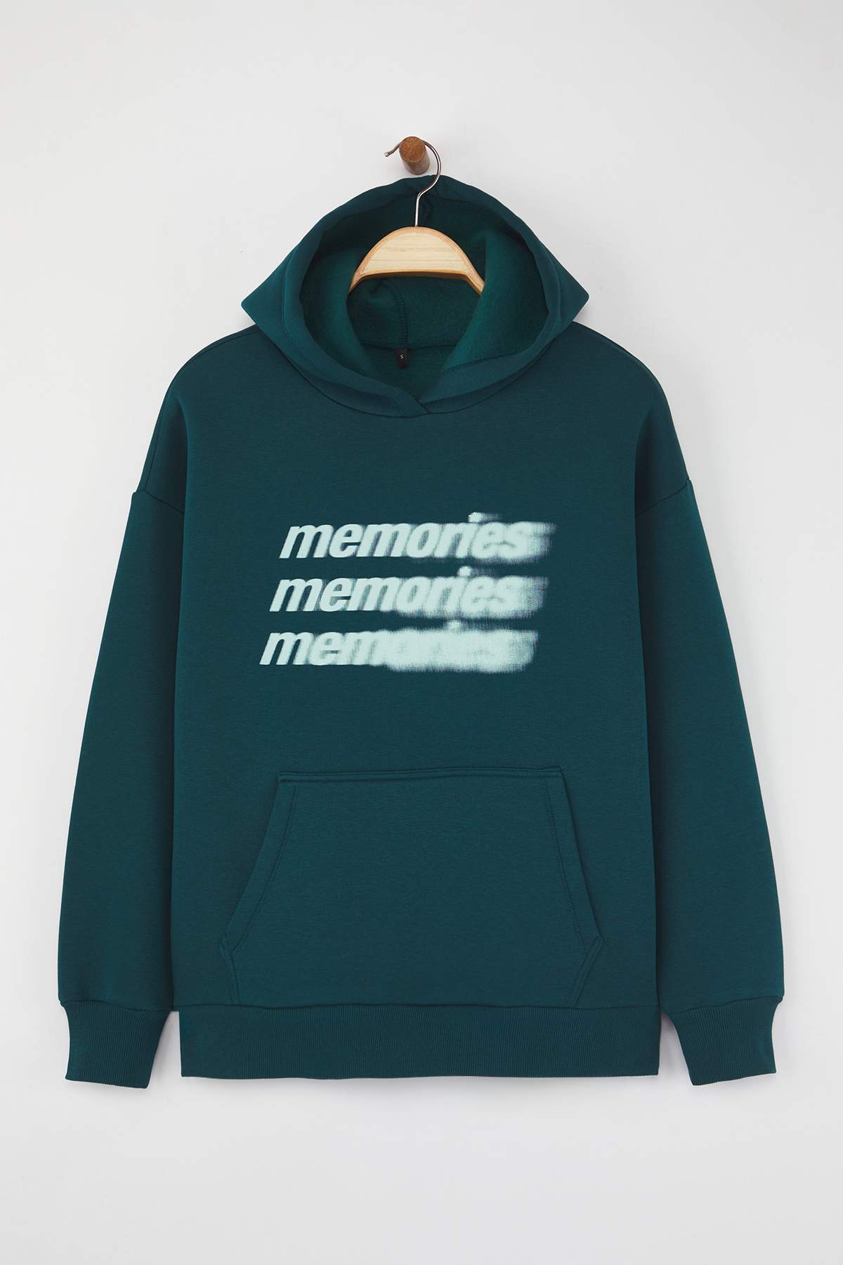 Trendyolmilla  Petrol Teen Oversize/Geniş Kalıp Slogan Baskılı Kalın İçi Polarlı Örme Sweatshirt TWOAW26SW00125 - Görsel 5