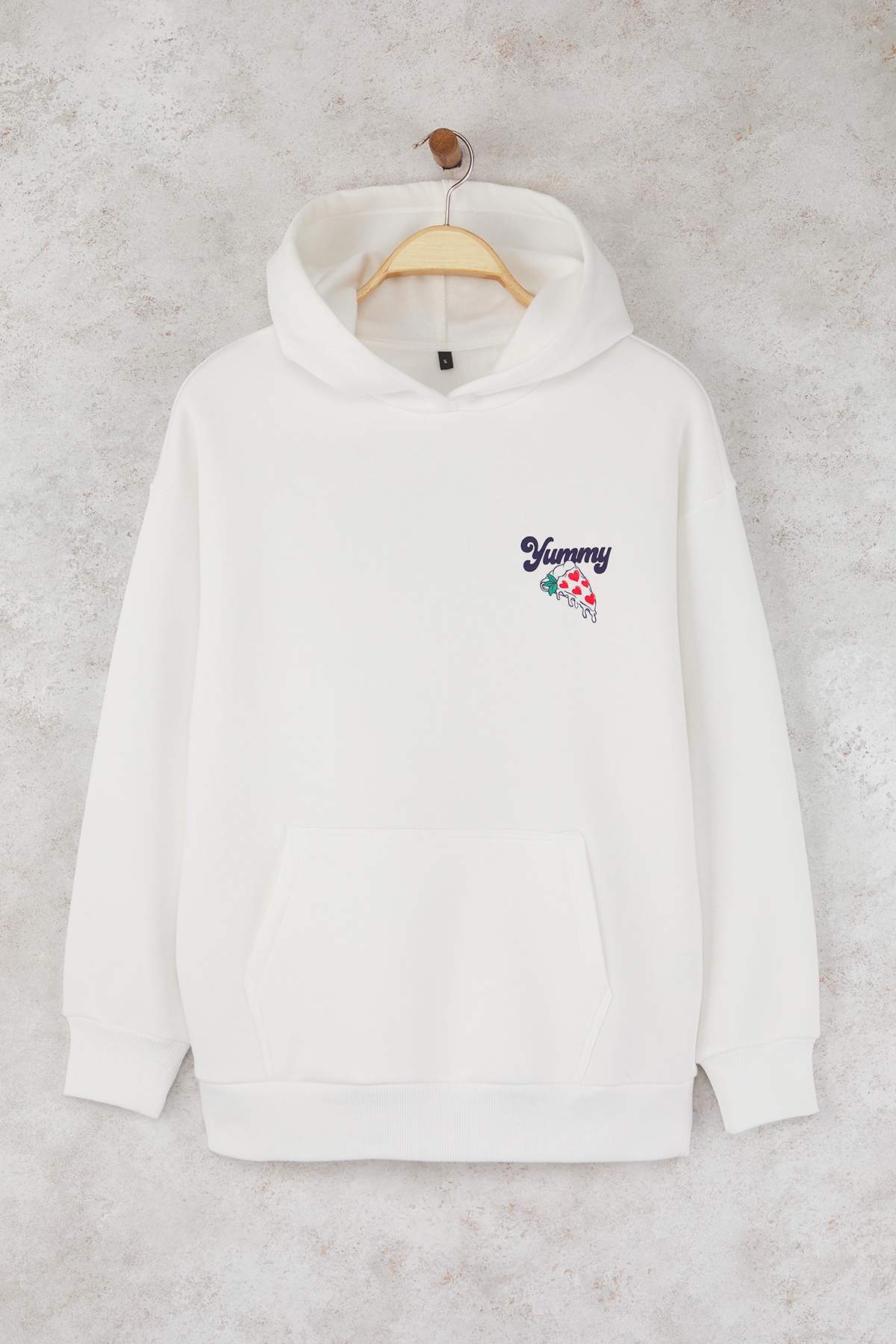 Trendyolmilla  Teen Ekru Sırt Baskılı Oversize/Geniş Kalıp Kapüşonlu Örme Sweatshirt TWOAW26SW00166 - Görsel 7