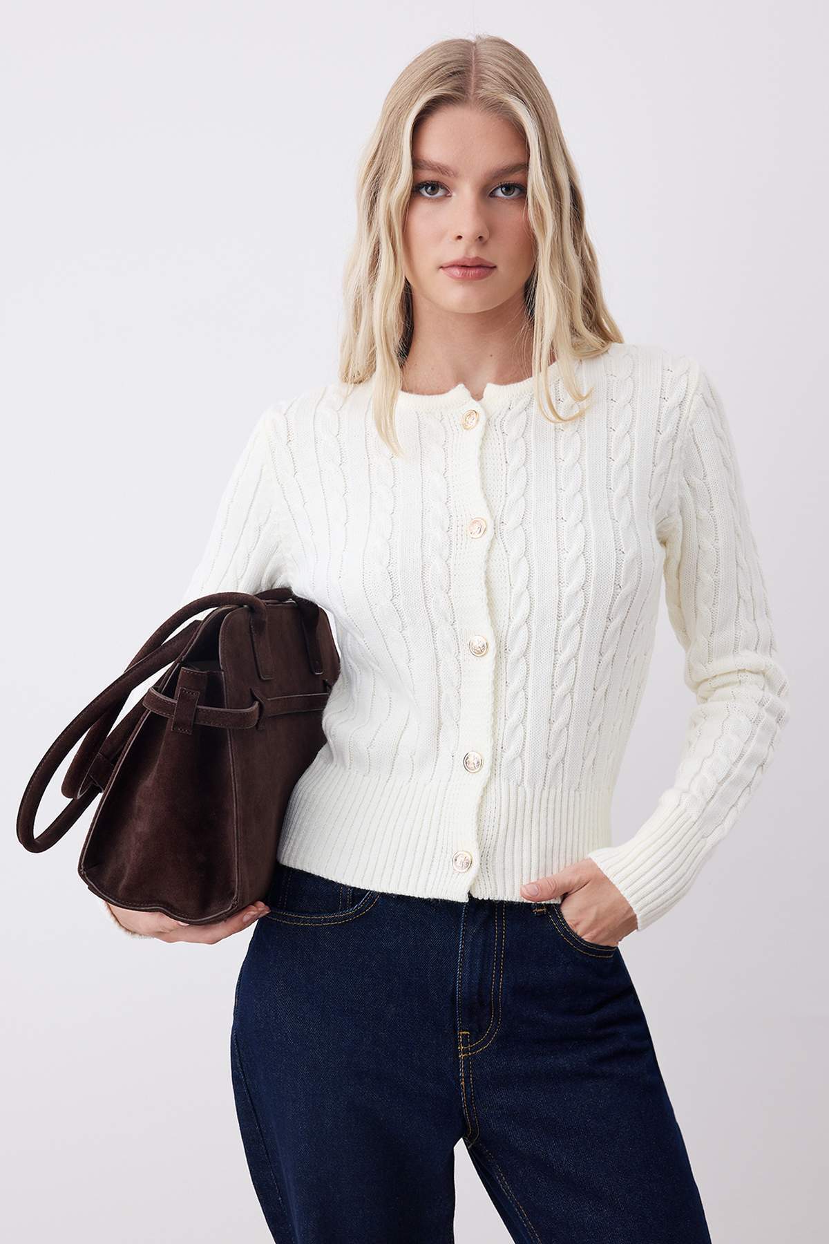 Trendyolmilla  Ekru-Kırmızı 2'li Fitted/Vücuda Oturan İkili Paket Triko Hırka TWOAW26HI00218 - Görsel 5