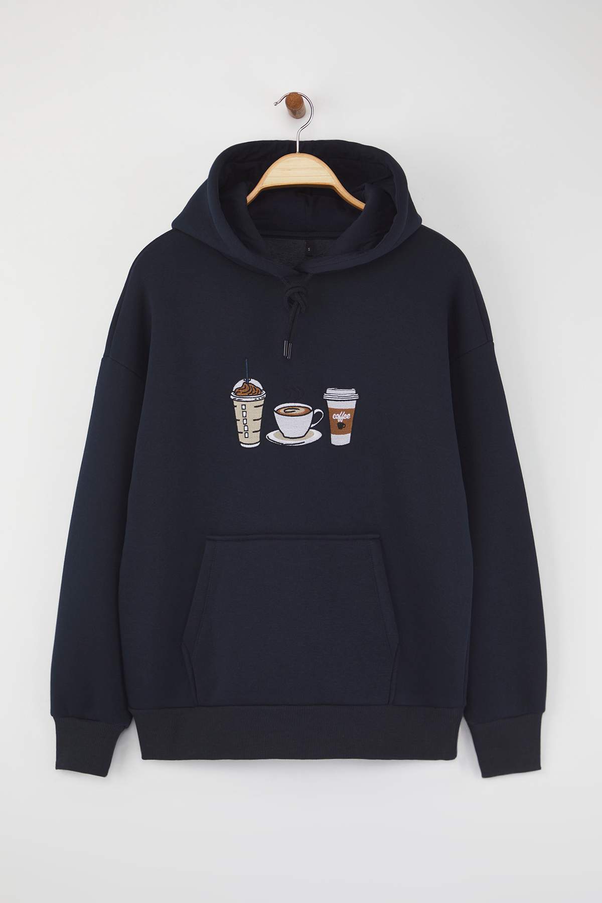 Trendyolmilla  Teen Lacivert Nakışlı Oversize/Geniş Kalıp Kapüşonlu Örme Sweatshirt TWOAW26SW00105 - Görsel 5