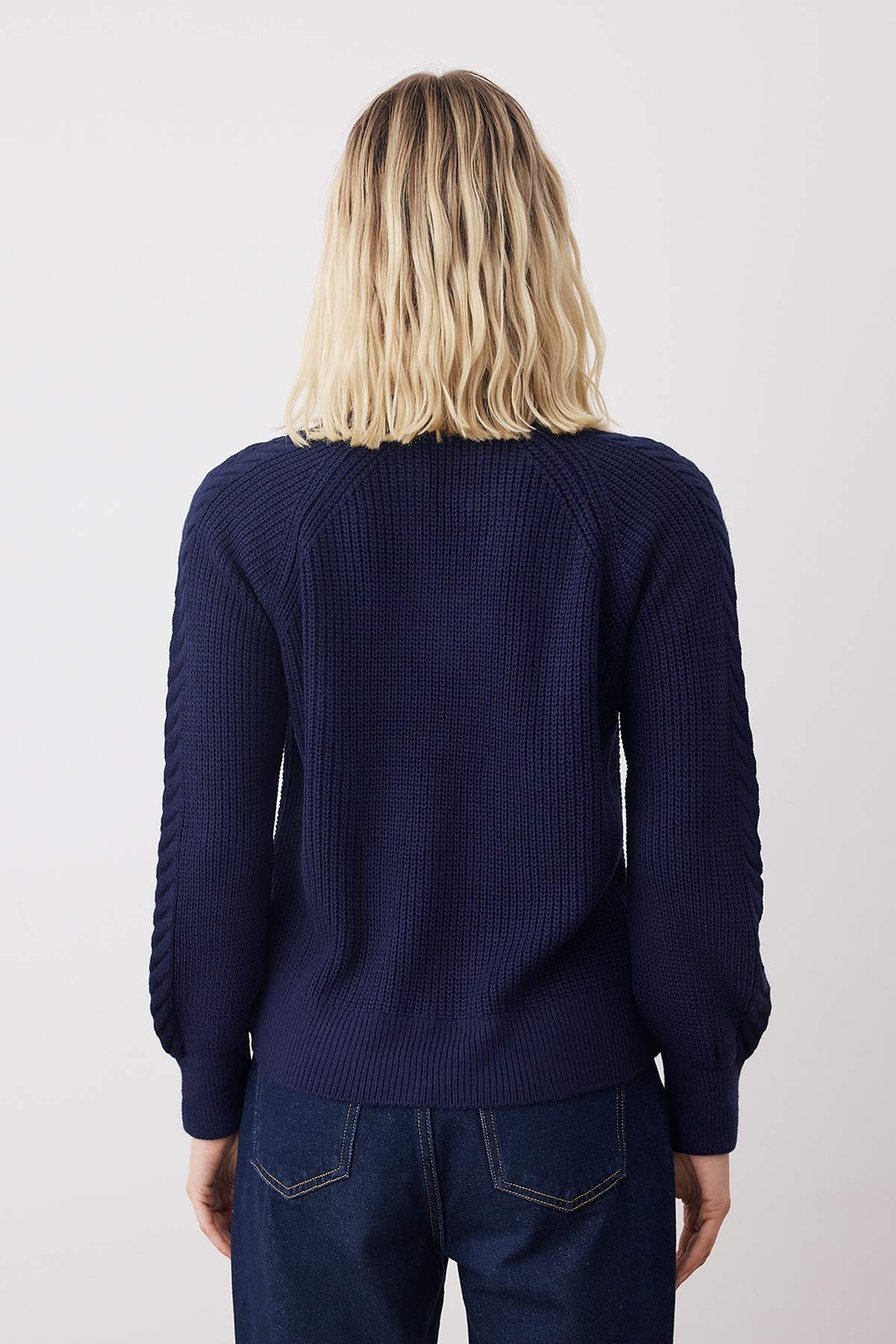 Trendyolmilla  Lacivert Gömlek Garnili Geniş Kalıp Yumuşak Dokulu Triko Kazak TWOAW26KZ00218 - Görsel 4