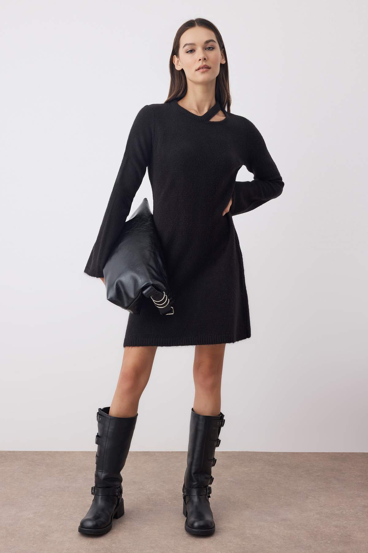 Trendyolmilla Siyah A-line Mini Triko Yünlü Basic Elbise TWOAW26EL00028