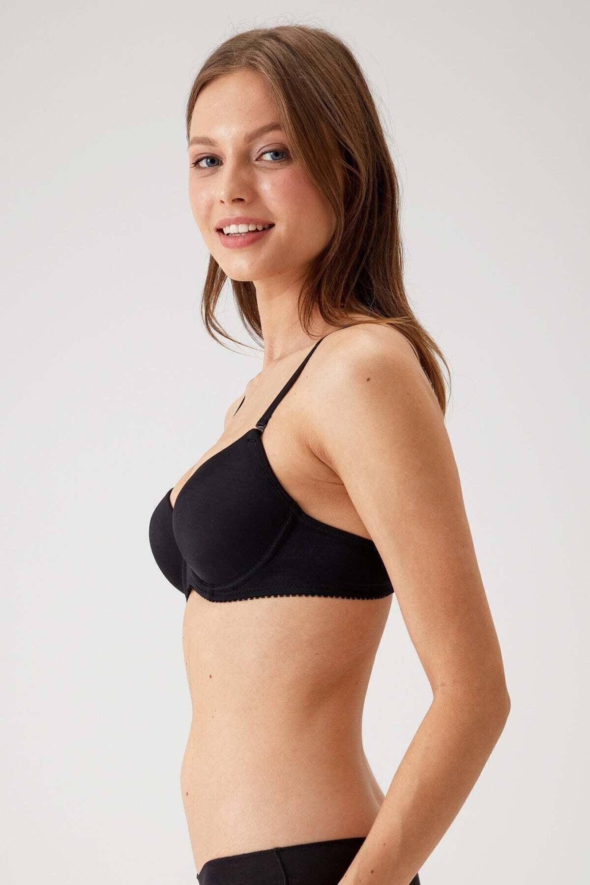 Pierre Cardin 2'li Ekonomik Paket Siyah 6805 Adria Balenli Push Up Dolgulu Micro Sütyen Set görsel 3