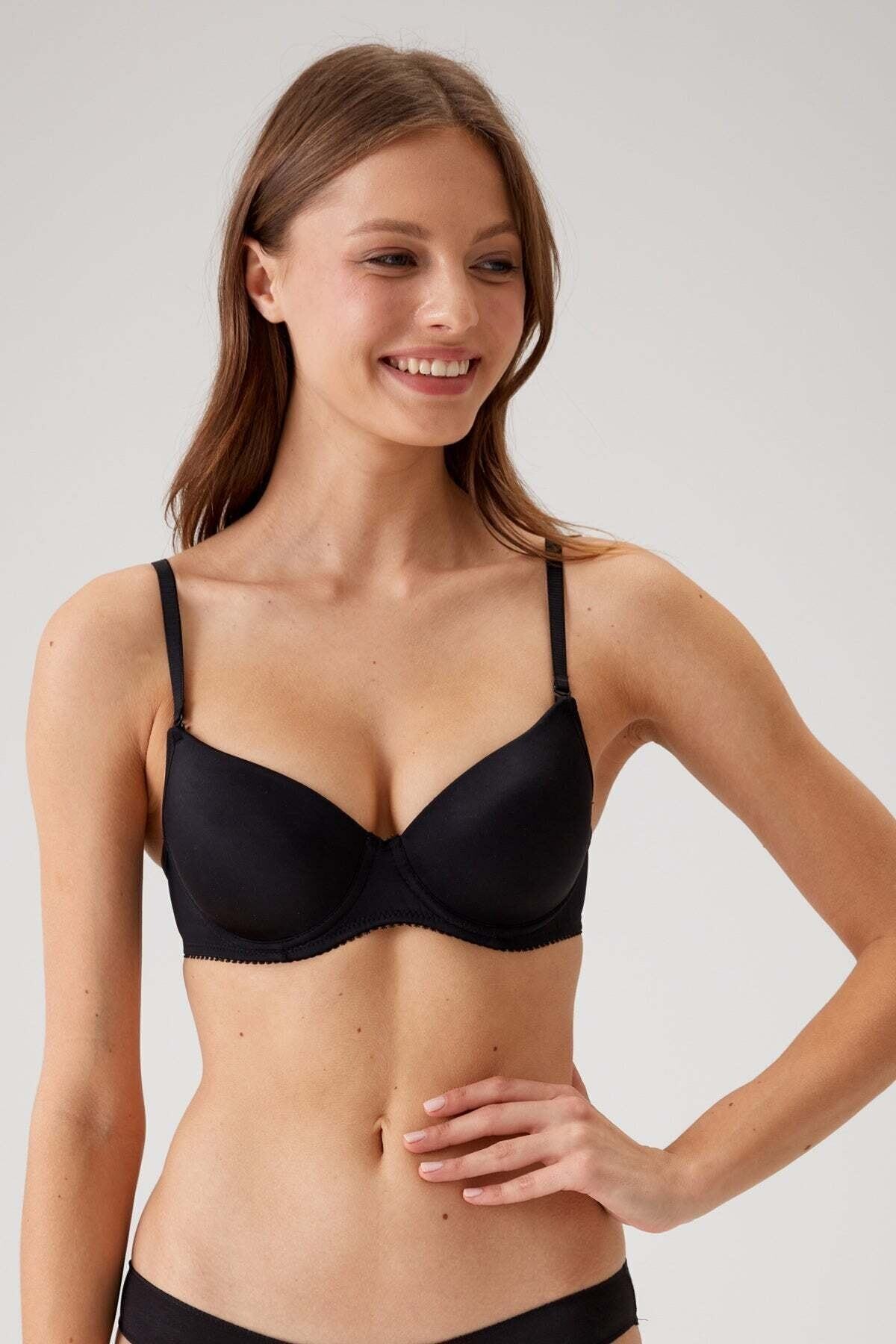 Pierre Cardin 2'li Ekonomik Paket Siyah 6805 Adria Balenli Push Up Dolgulu Micro Sütyen Set görsel 2