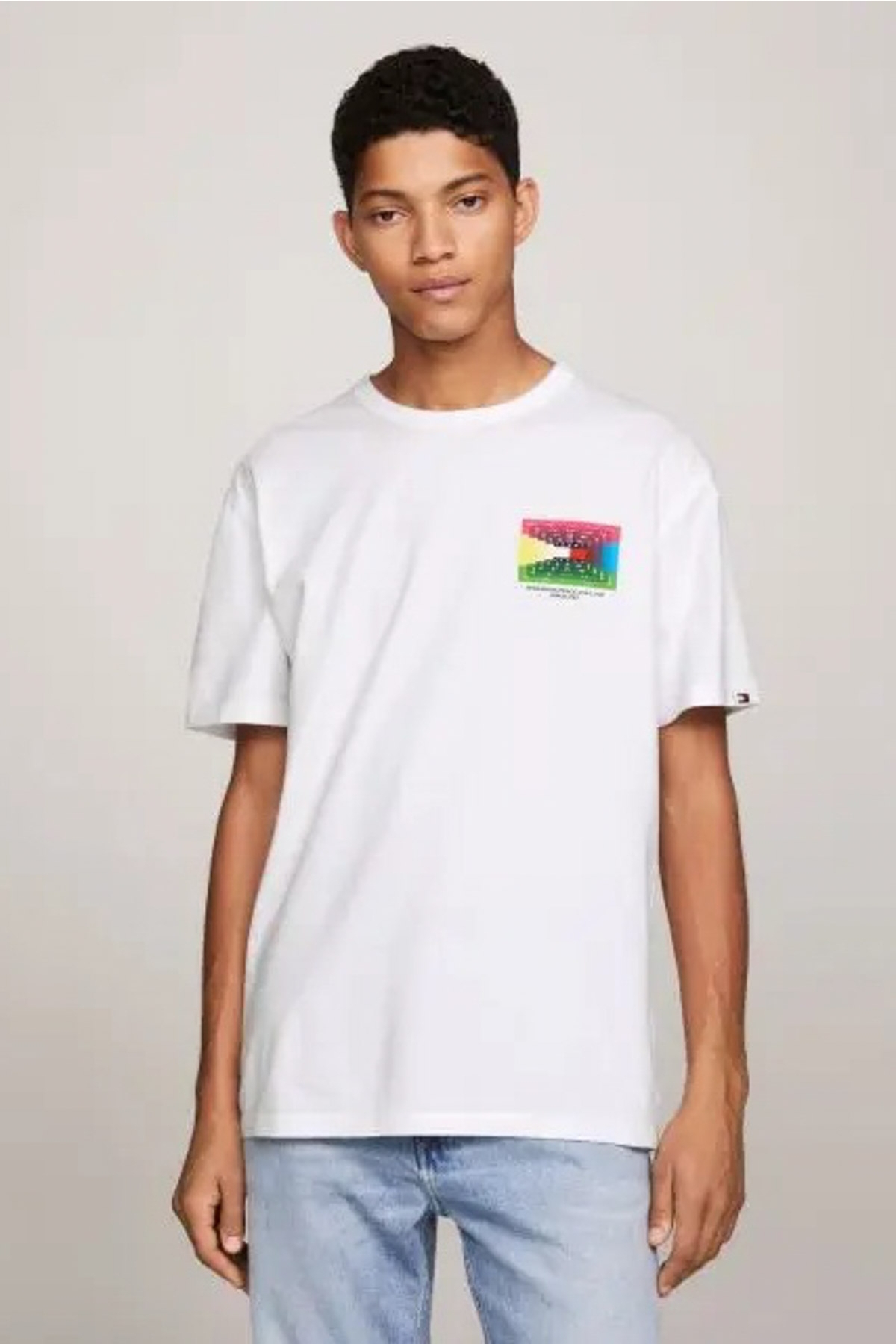 تامی هیلفیگر تی‌شرت آستین کوتاه مردانه سفید طرح‌دار TJM REG DNA GRAPHIC