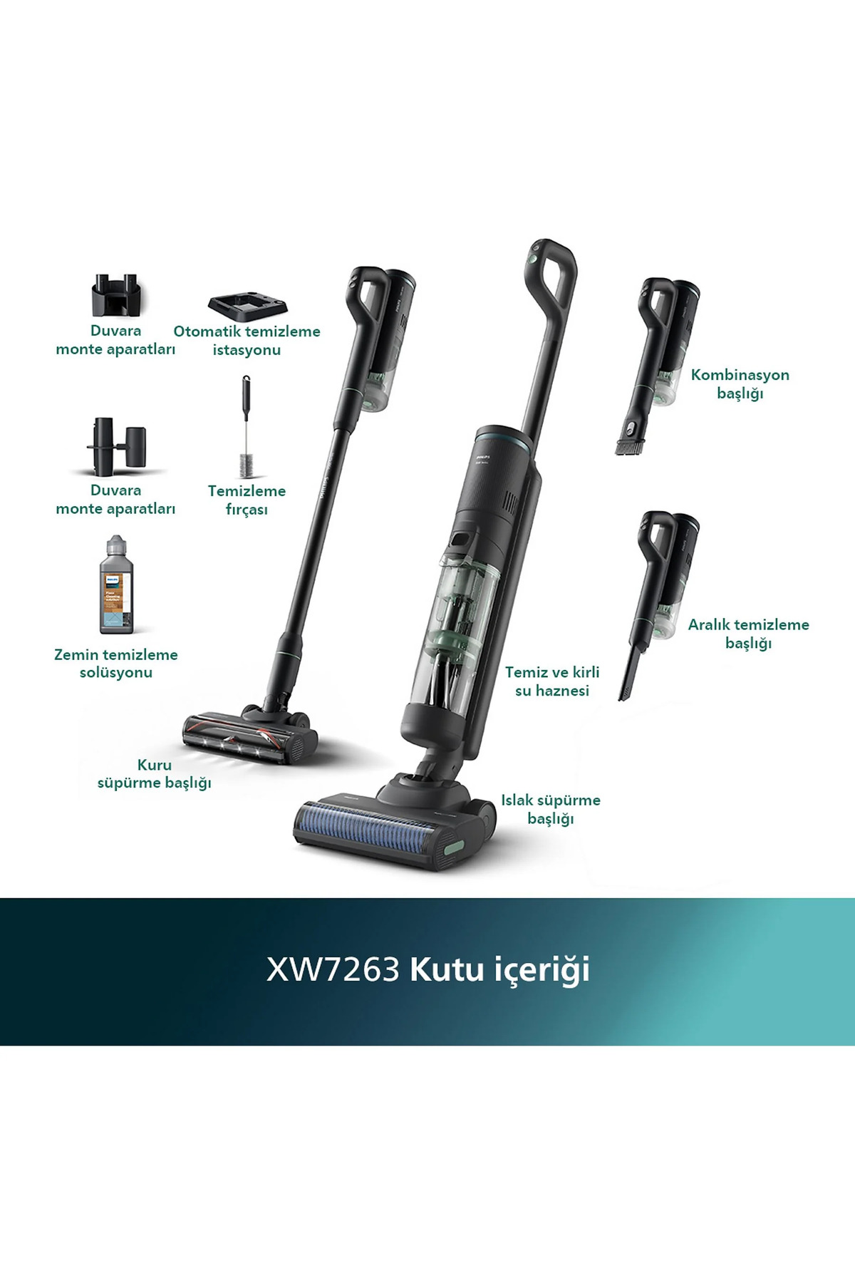 Philips Islak & Kuru Aqua Trio Hibrit Güç Motorlu Ultra Premium Kablosuz Dikey Süpürge - Yeni Seri