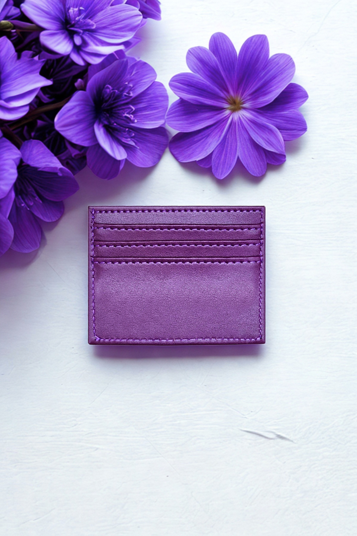 VANİLLA COLLECTİON Unisex Mini Ve İnce Deri Dizme Kartlık Portföy Mürdüm görsel 2