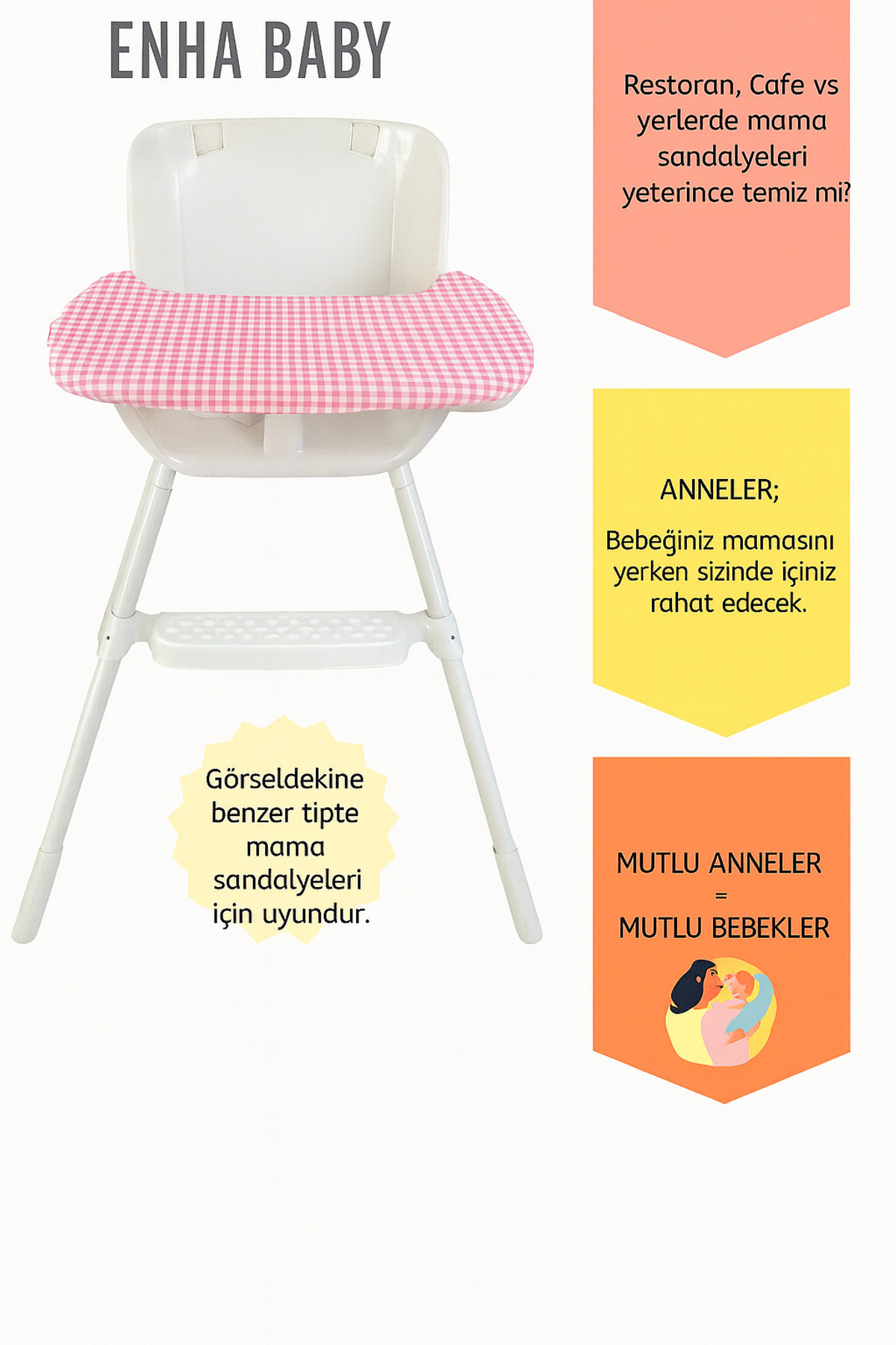 ENHA BABY Mama Sandalyesi Örtüsü Ve Taşıma Kılıfı -Pembe-