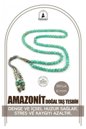 OSMANLI DOĞAL TAŞ Sertifikalı Amazonit 99'luk Doğal Taş Tespih