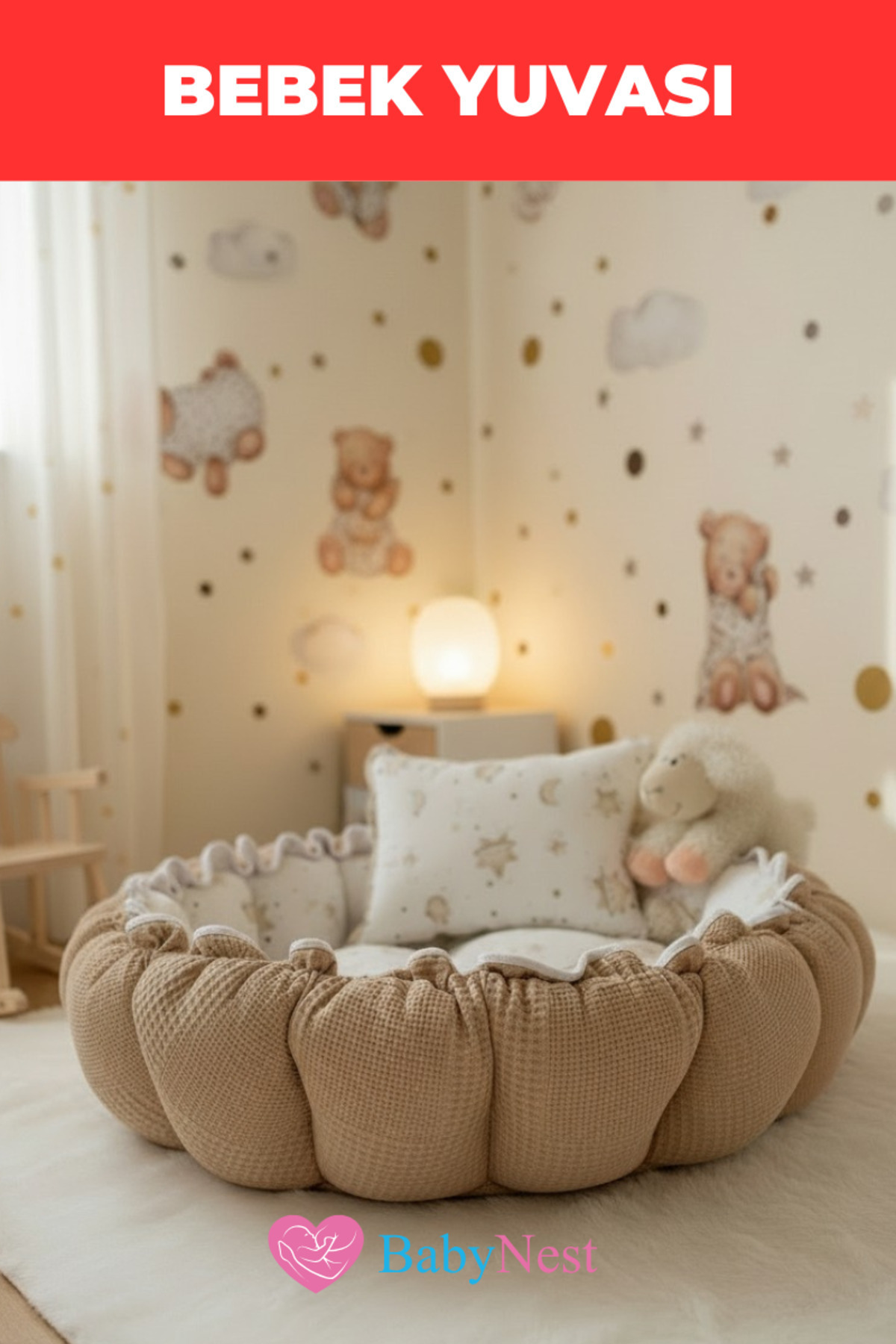 Babynest Yuvarlak Yatak/oyun Minderi Ve Yastığı Kahve Pike Püsküllü fotoğrafı 4 (önizleme)