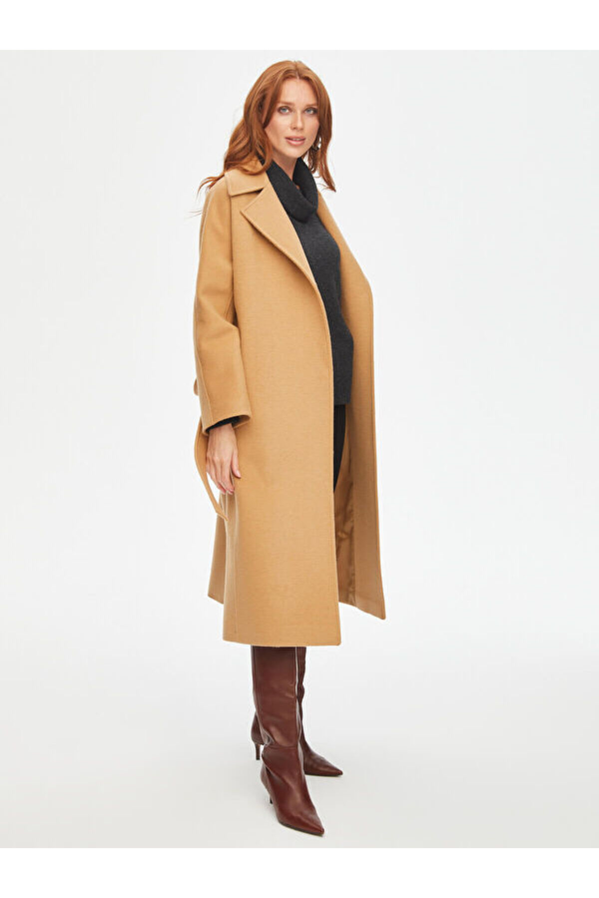 Faik Sönmez  Beli Kuşaklı Yün Karışımlı Manto 69464 - Görsel 4