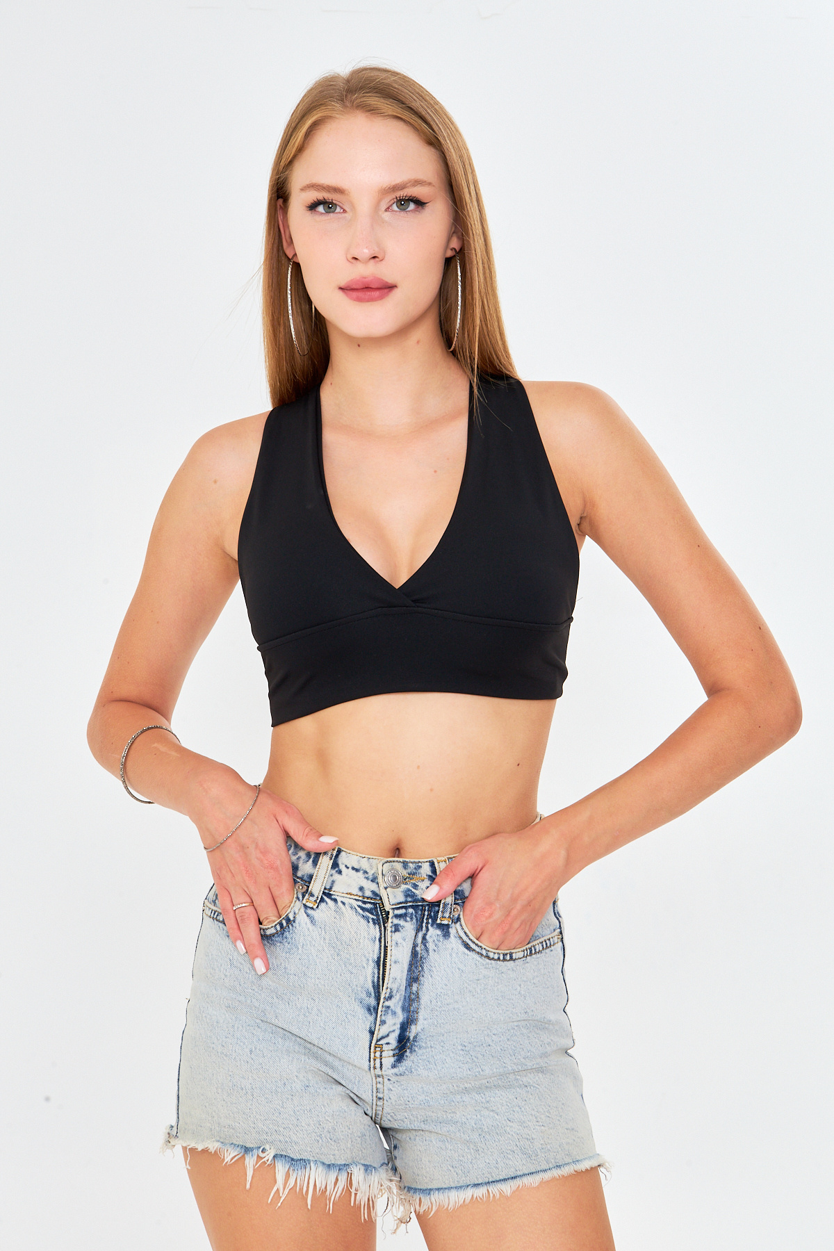 FLAMOVA KADIN SIRT ÇAPRAZ DETAYLI BASIC SPOR BRALET görsel 5