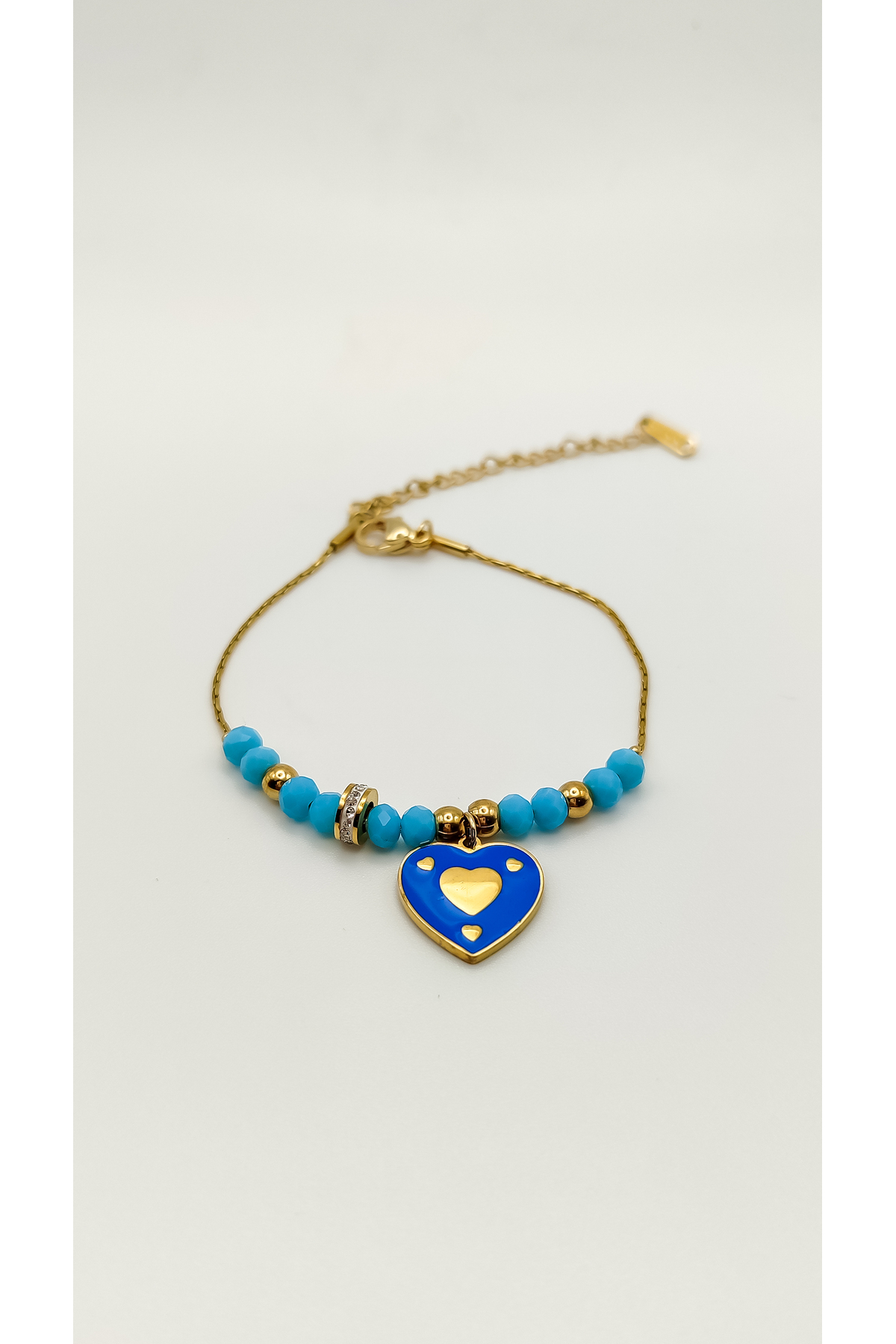 Kalp Desenli Mavi Boncuklu 316L &Ccedil;elik Bileklik - 3