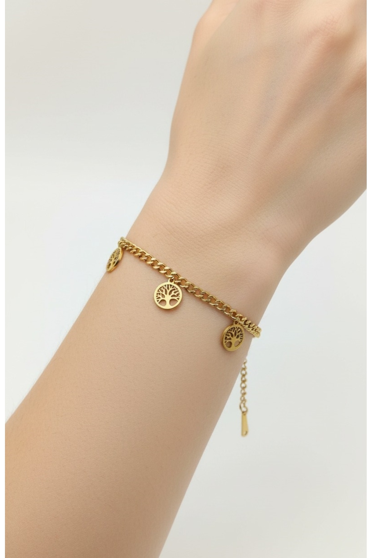 Ağaç Desenli 14 Ayar Altın Kaplama Çelik Bileklik Garanti Belgeli