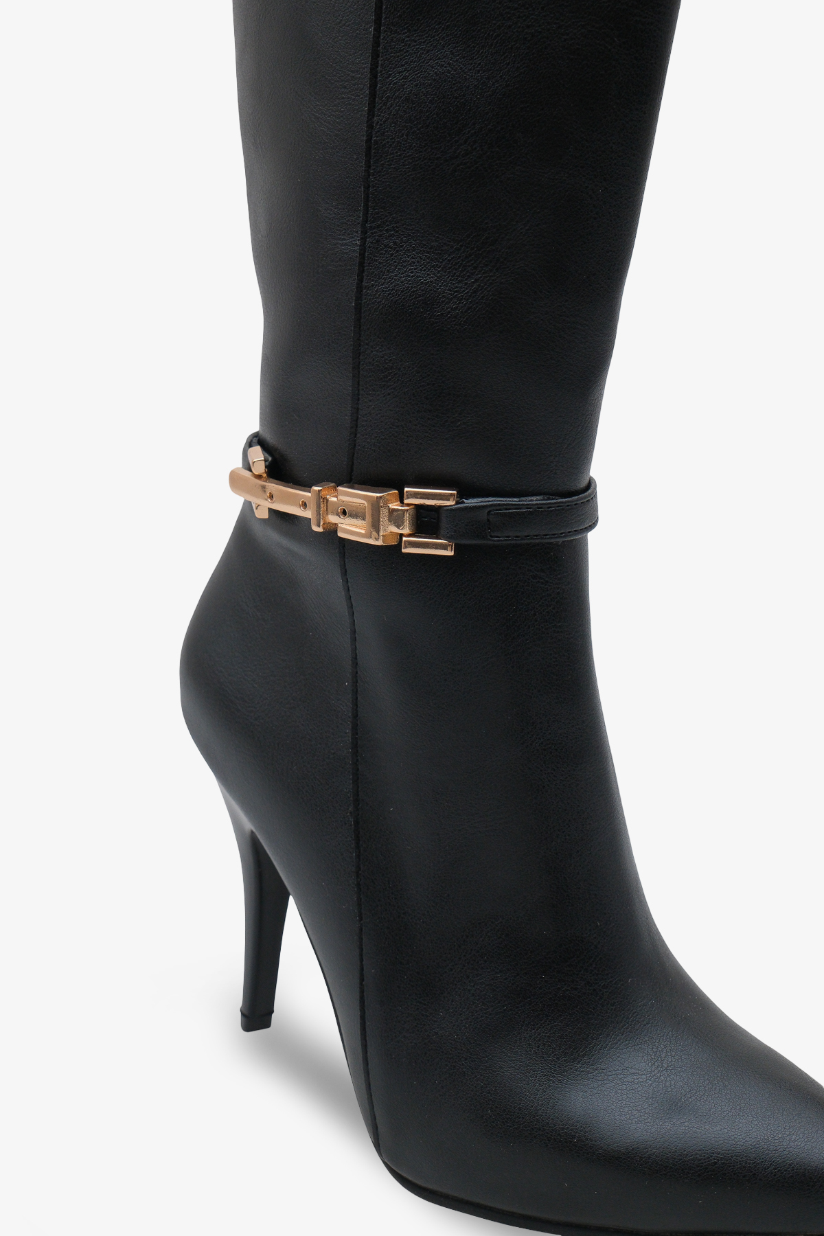 LOJO  Kadın Gold Tokalı Yandan Fermuarlı Topuklu Çizme Tetvey Siyah - Görsel 3