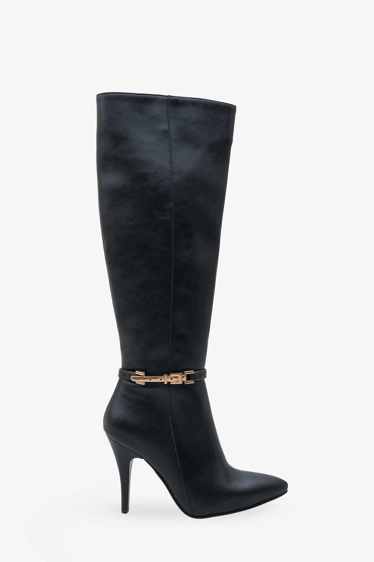 LOJO  Kadın Gold Tokalı Yandan Fermuarlı Topuklu Çizme Tetvey Siyah - Görsel 4