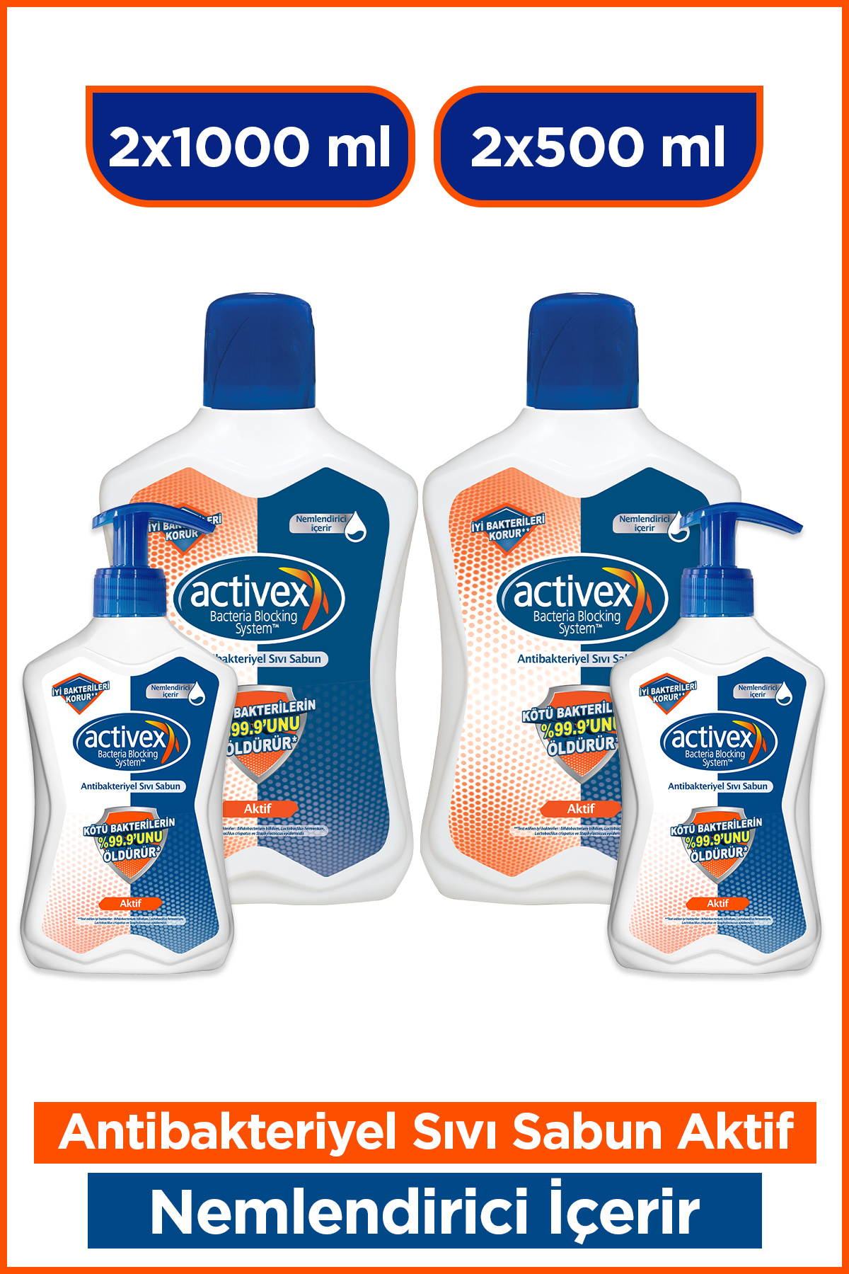 Activex Sıvı Sabun Aktif 2x1 LT + 2x500 Ml