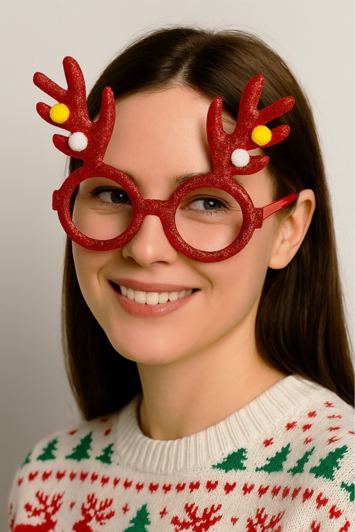 BeySüS Yılbaşı Gözlük Puantiyeli Geyik Boynuz Kırmızı