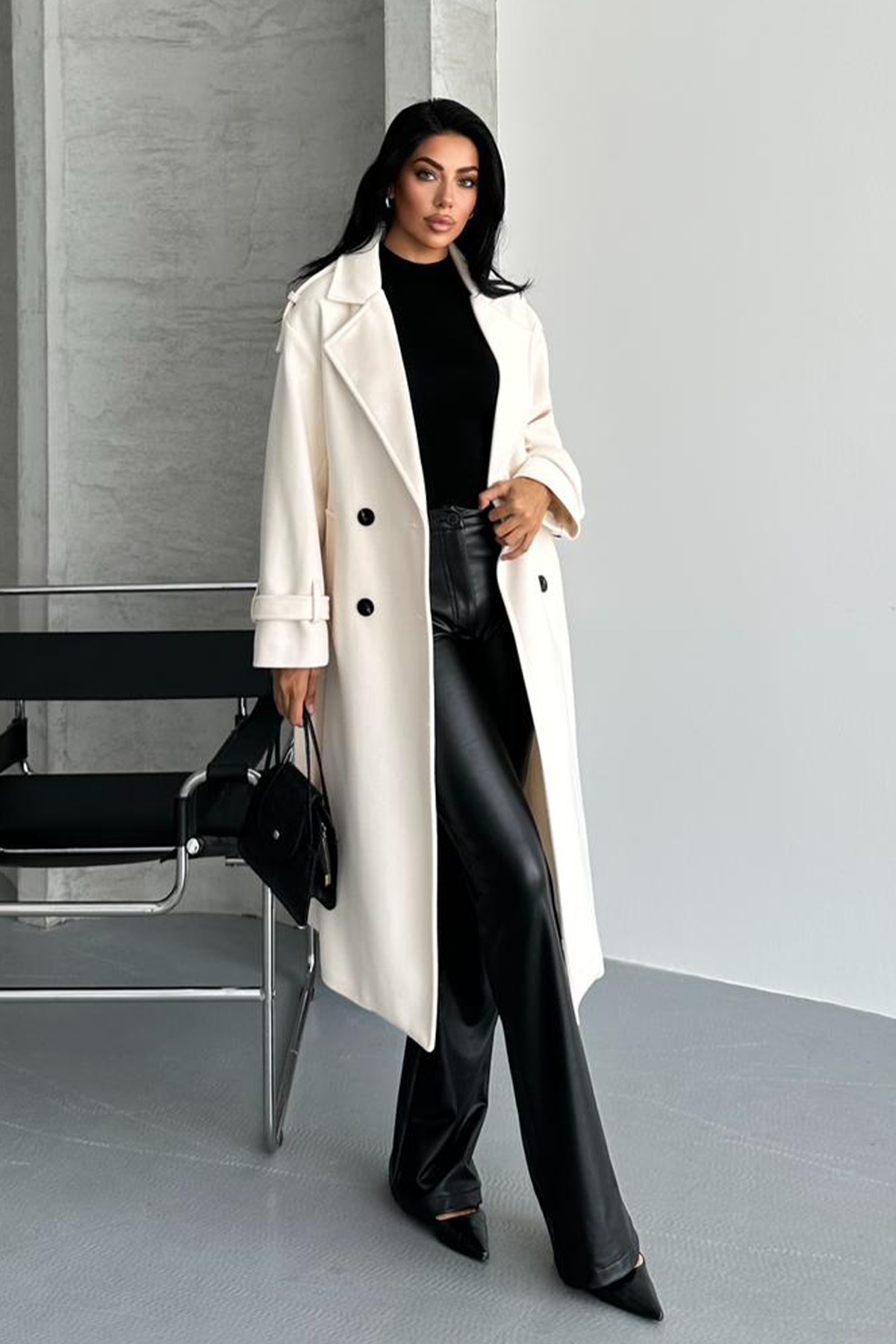 NET OF NOT  Laura Ekru Kuşaklı Yeni Sezon Astarlı Premium Kalite Rahat Kalıp Kadın Kaşe Kaban Mont - Görsel 8