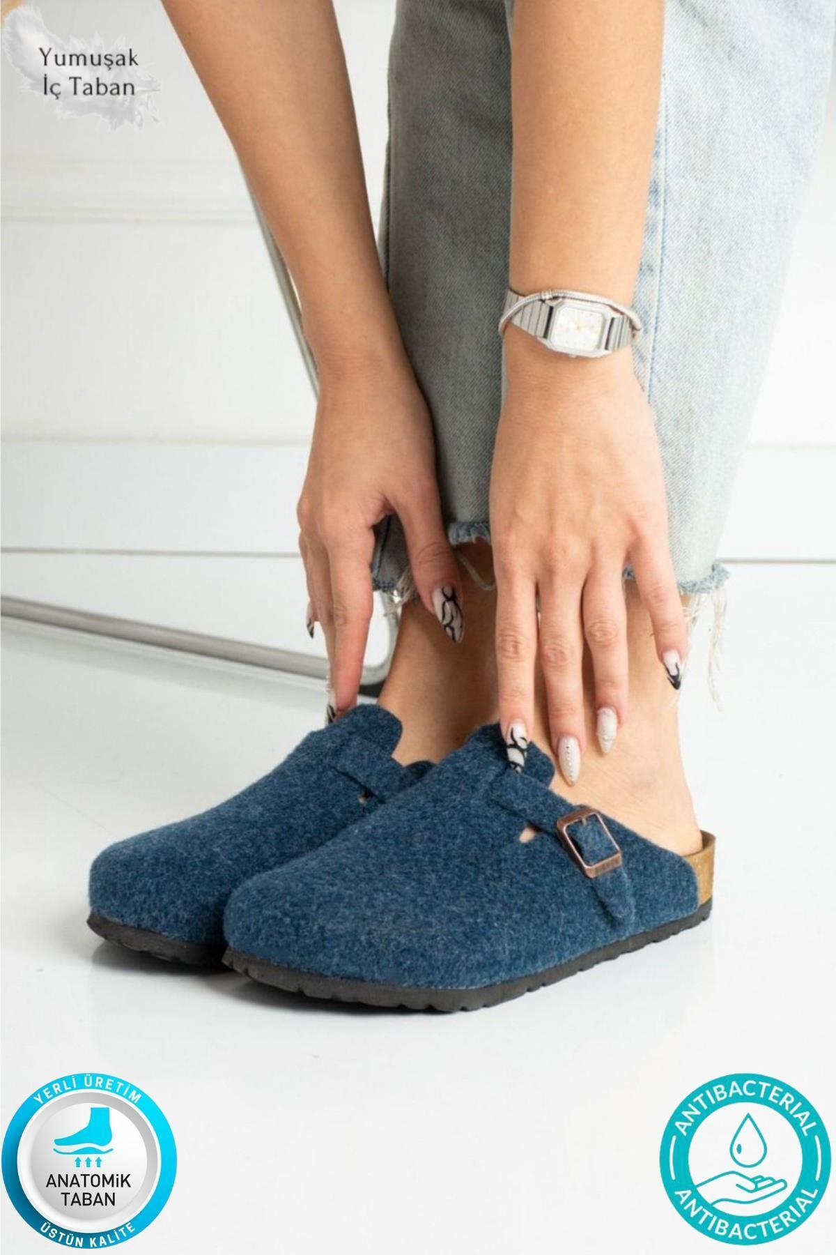  دمپایی راحتی زنانه اسلو، زمستانی، جلو بسته، کفی چوب پنبه‌ای، نمدی، مناسب برای استفاده روزمره، دمپایی خانگی سابو، مدل 7004-20E