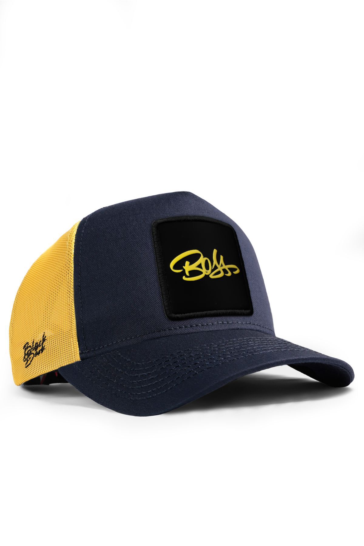 V1 Trucker Boss - Unisex Dark Navy blue-yellow Hat with 4sb Code Logo (cap)