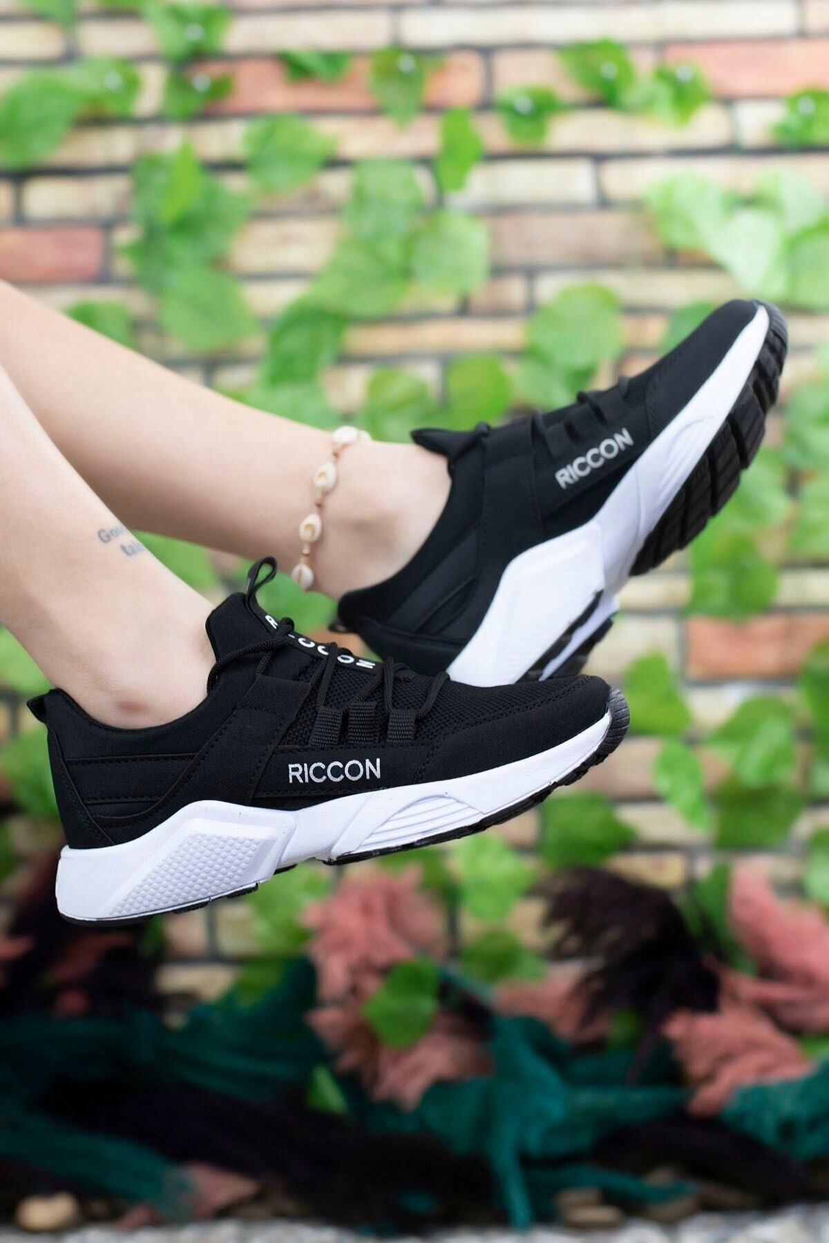 Riccon Unisex Siyah Beyaz Sneaker 0012072 görsel 7