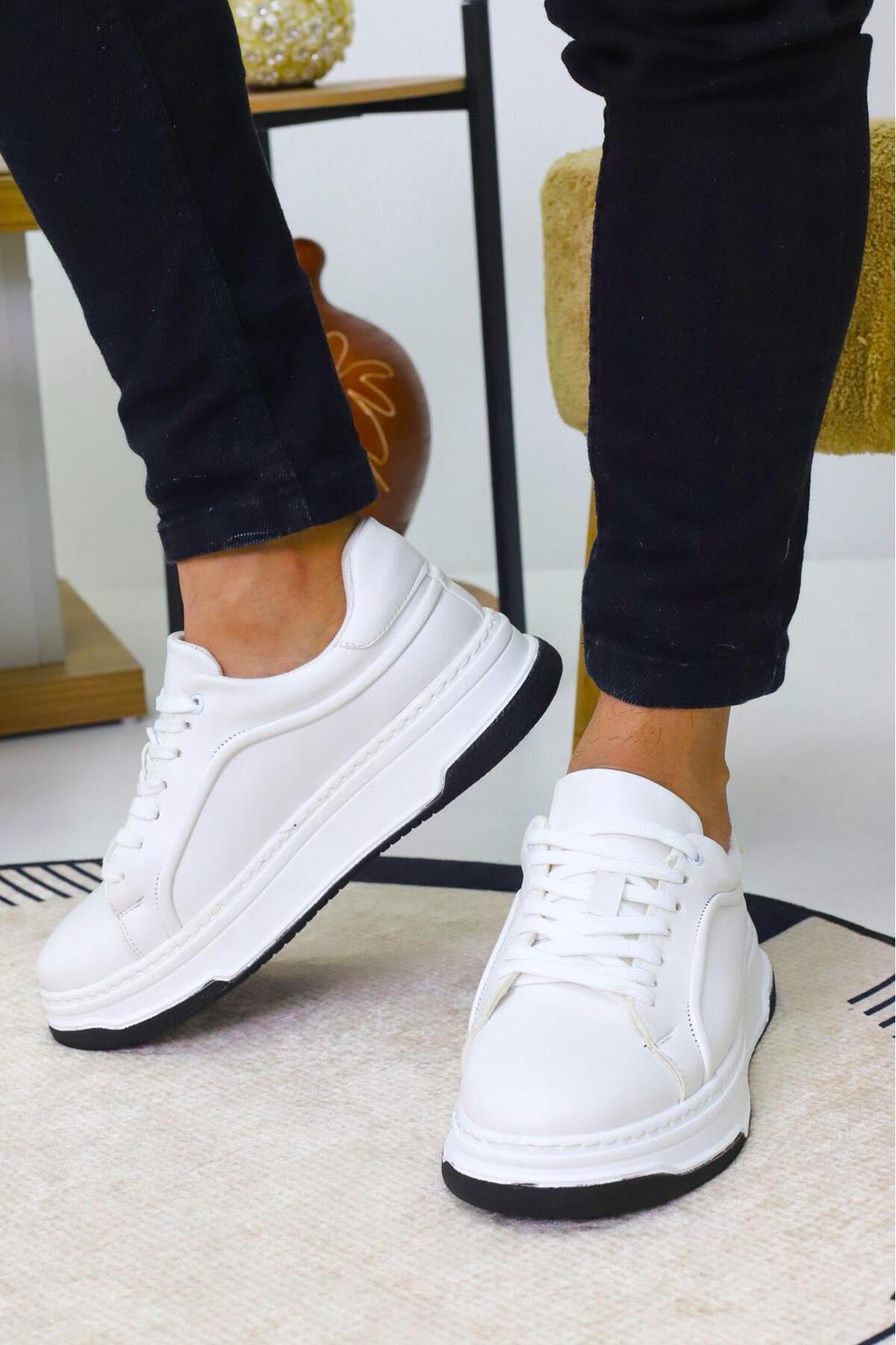 Nubbock Beyaz Kalın Tabanlı Erkek Su Geçirmez Günlük Sneaker Nk0626