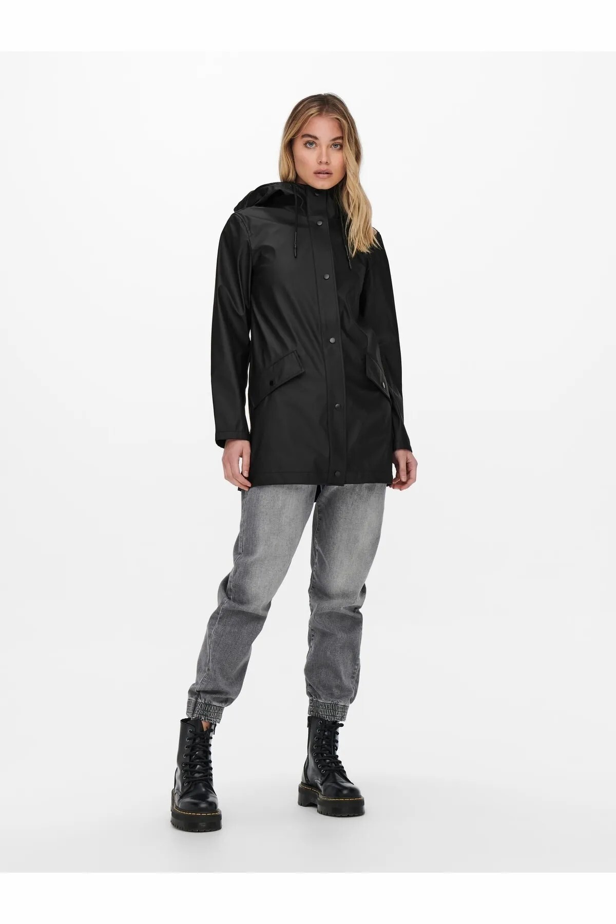 ONLY Kadin Siyah Onlelisa Raincoat Otw Noos Mont 15261734-Black görsel 3