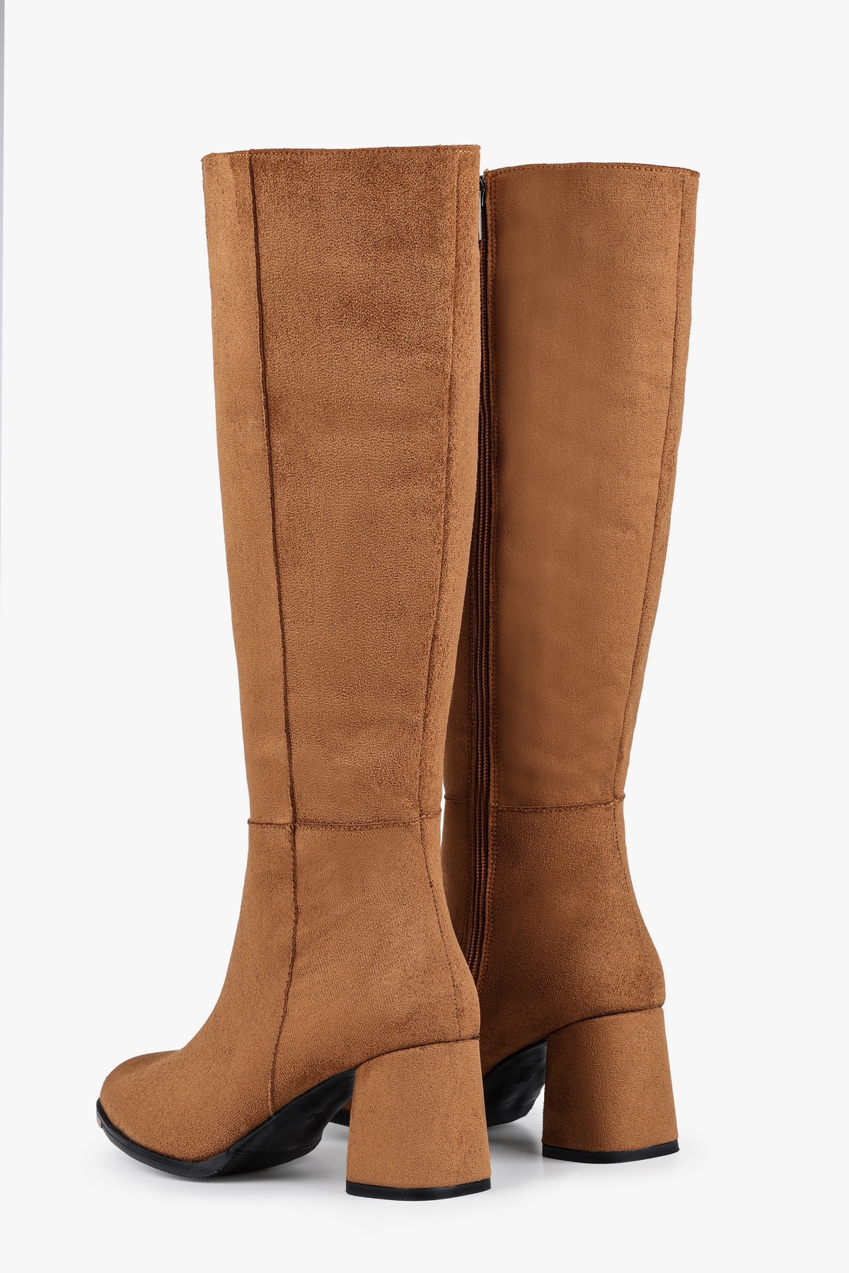 Damenkiella Tan suede boots with heel Tan suede
