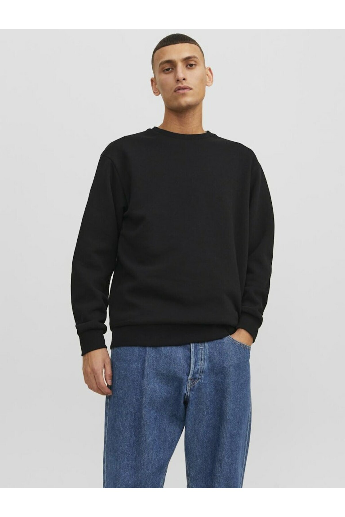 جک اند جونز سویشرت مردانه مشکی Jjebradley Sweat Crew Noos 12249341-مشکی
