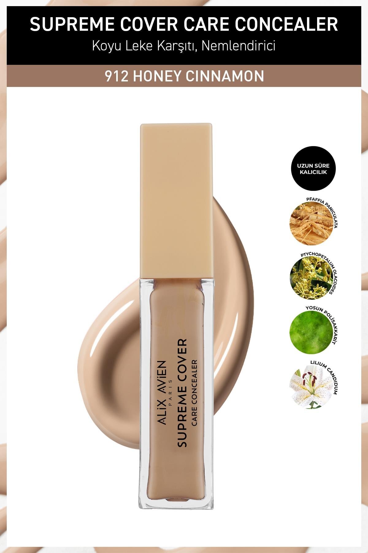 Alix Avien 0 کانسیلر ضد لک، مرطوب کننده، ترمیم کننده سلول و بادوام - کانسیلر Supreme Cover 912 Honey Cinnamon — بژ SUPREMECOVER