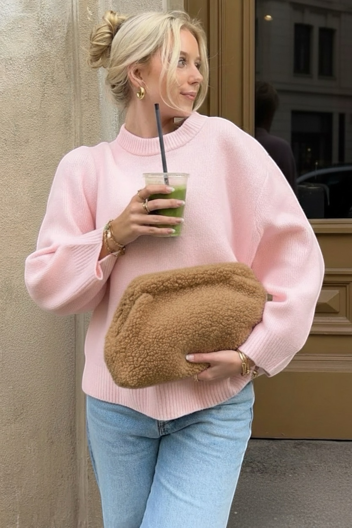 BAHELS Kadın Camel Peluş Teddy Clutch Portföy Çanta görsel 2