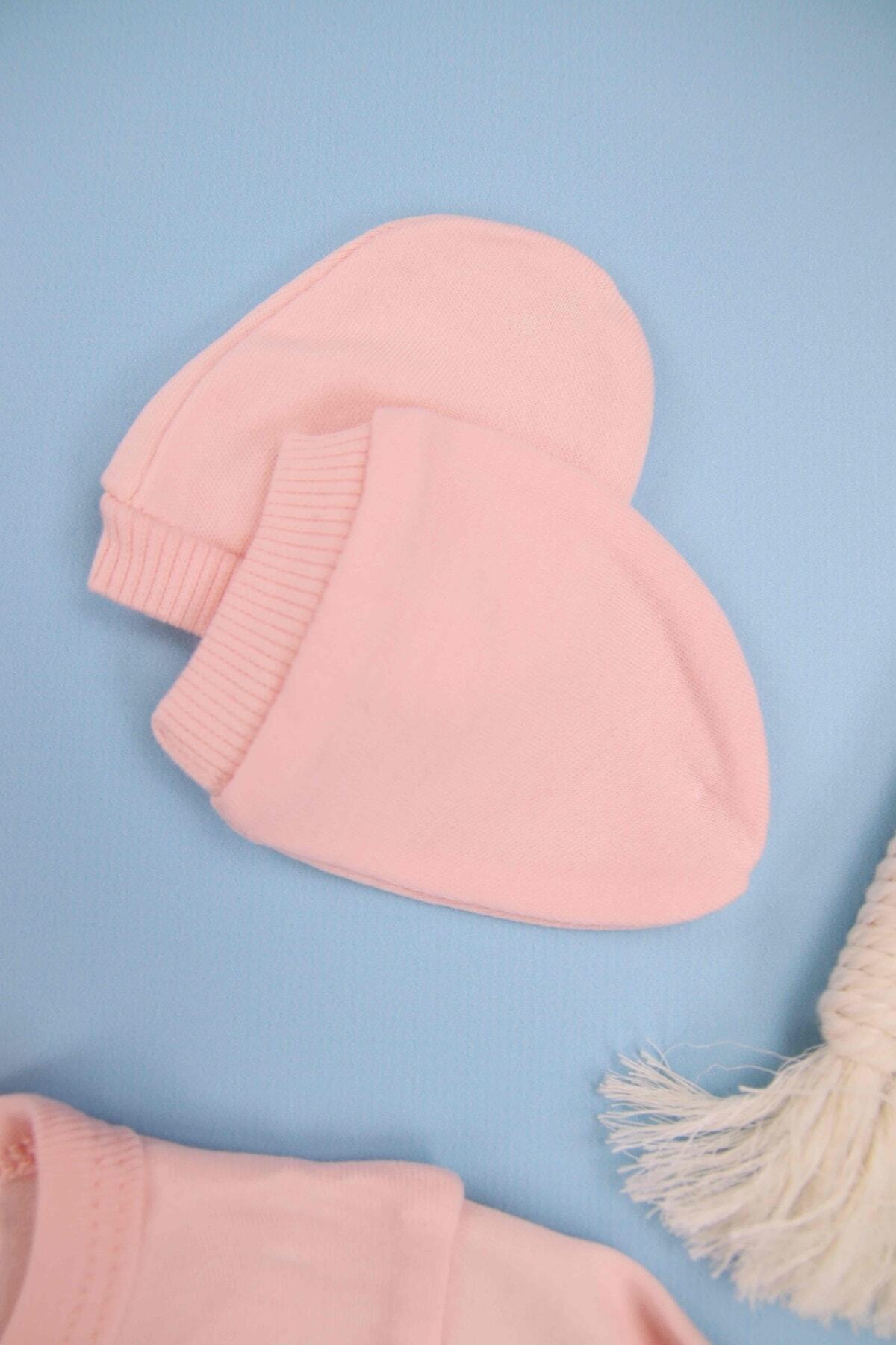 Babyim Peluş Tavşan Kulaklı Papatya Nakışlı Pembe 5'li Kız Yenidoğan Takım fotoğrafı 5 (önizleme)