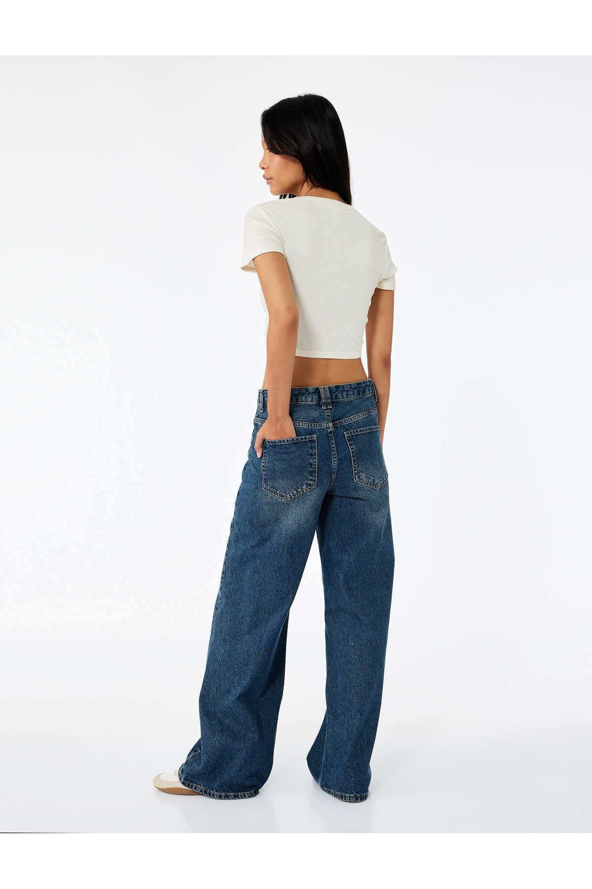 شلوار جین پاچه گشاد بنددار کوتون با فاق استاندارد و برش رگولار - واید لگ جینز