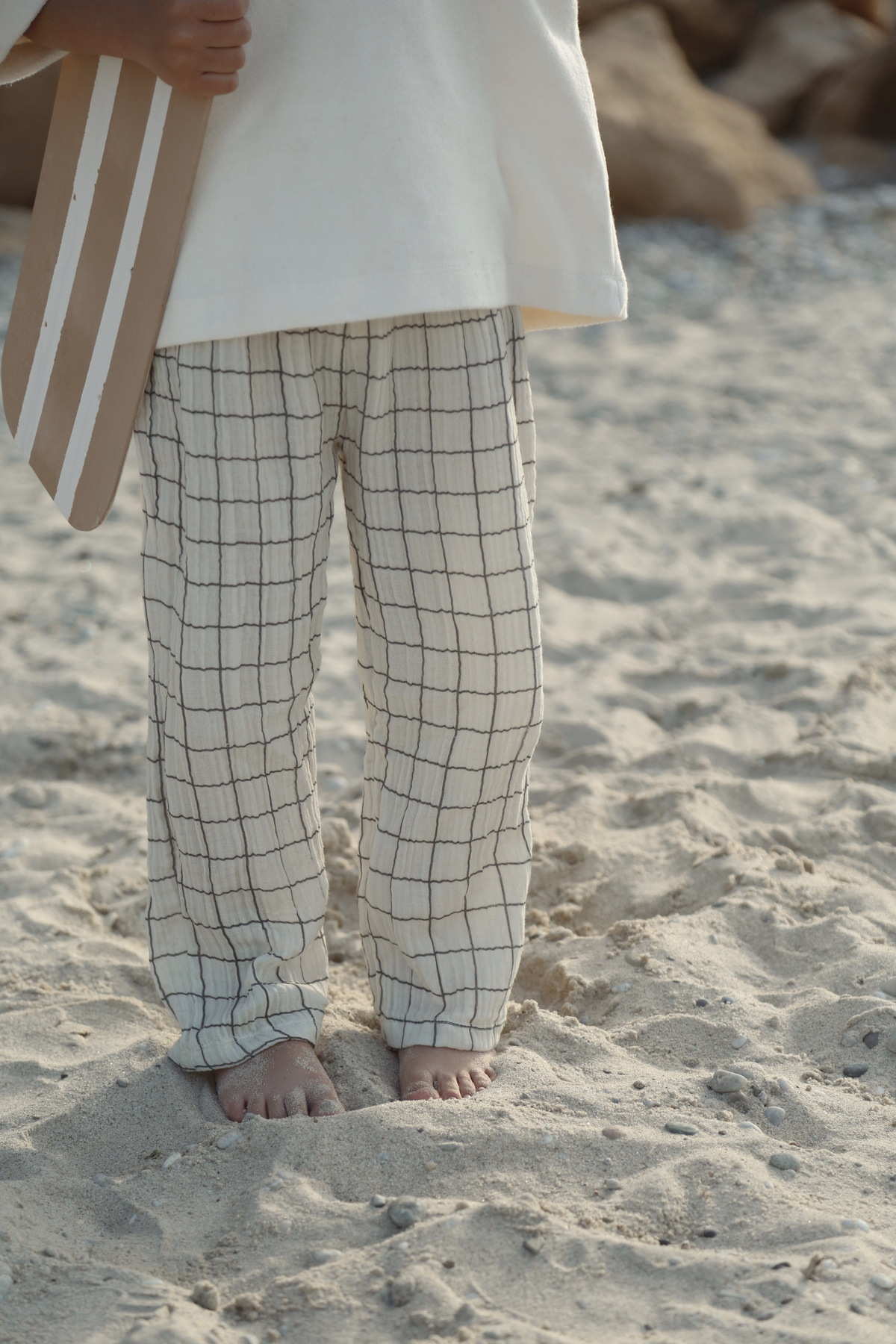 DoDo'S Baby Krem Renk Kareli Müslin Kız,Erkek Bebek,Çocuk Pantolonu – Rahat Kalıp, Doğal Kumaş fotoğrafı 7 (önizleme)