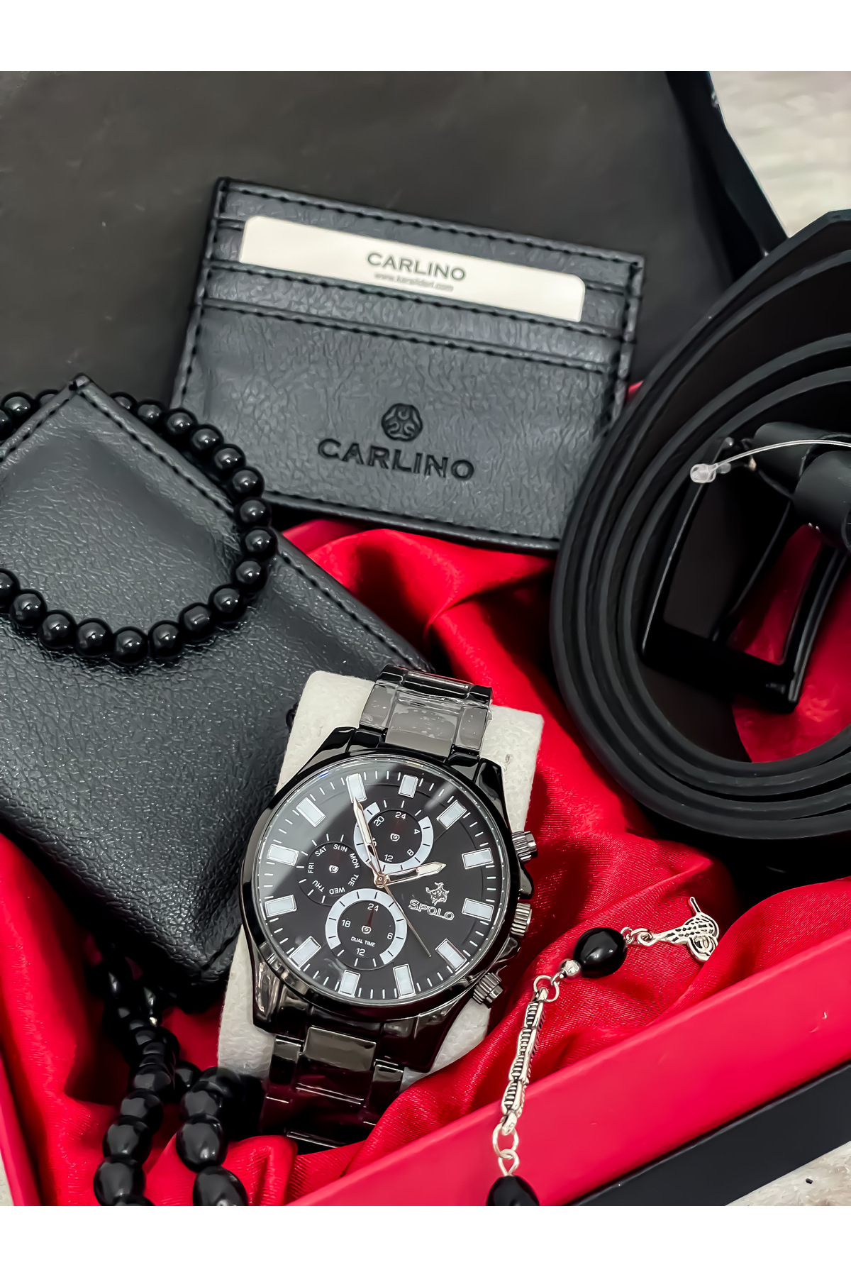 S.POLO Erkek Saat Kombin Set Cüzdan Kemer Tespih