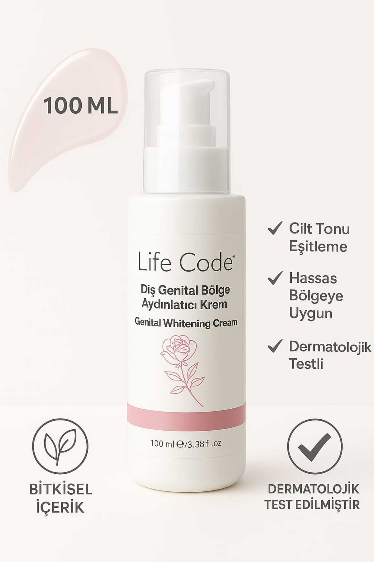 LİFE CODE Life Code Genital Bölge Beyazlatıcı Krem, Bikini Bölgesi, Koltukaltı, Dirsek Beyazlatma 100 ml