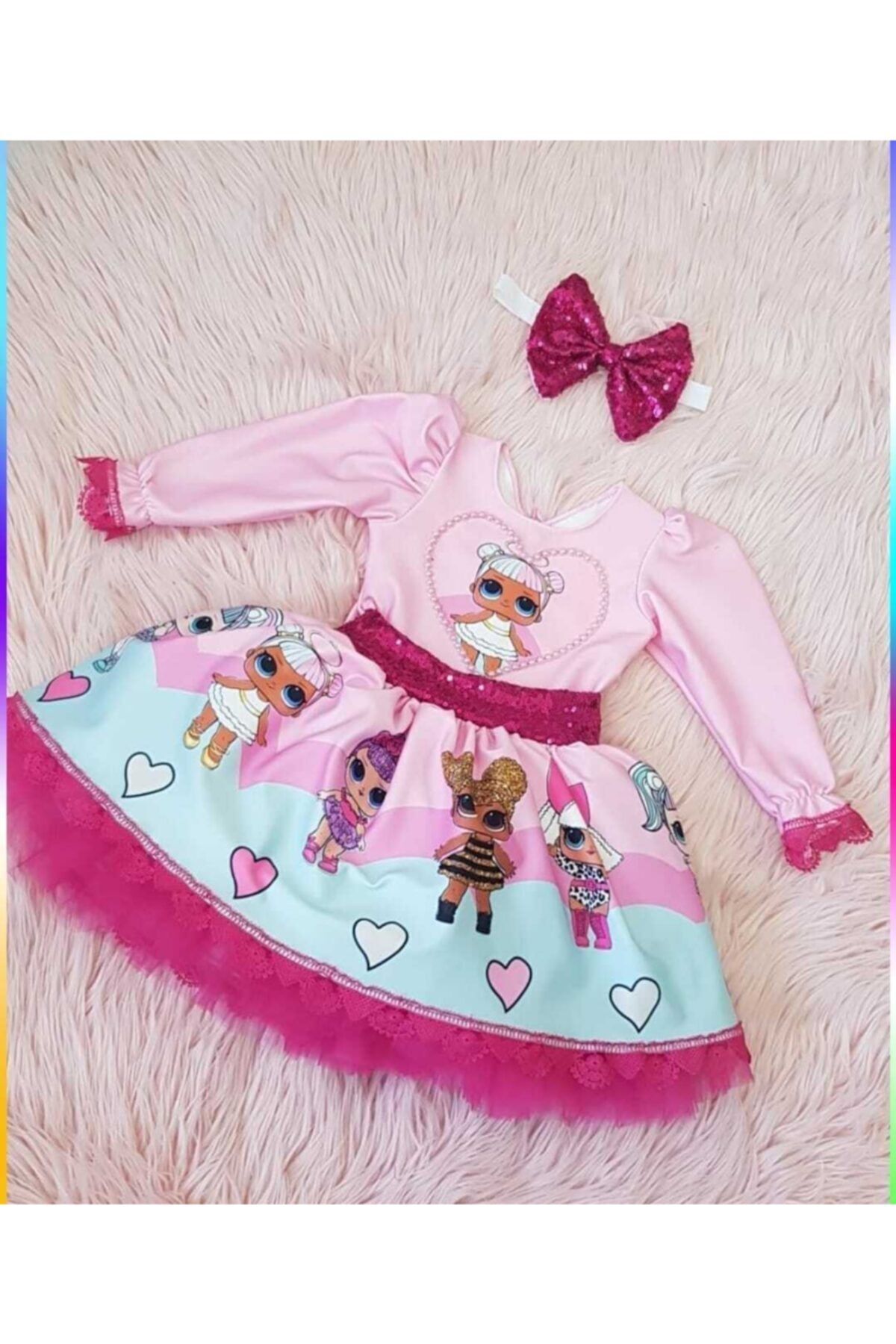 NA ADDESIGN Kız Çocuk Etek Ucu Dantel Detaylı Payet Kemerli Lol Bebek Elbise fotoğrafı 5 (önizleme)
