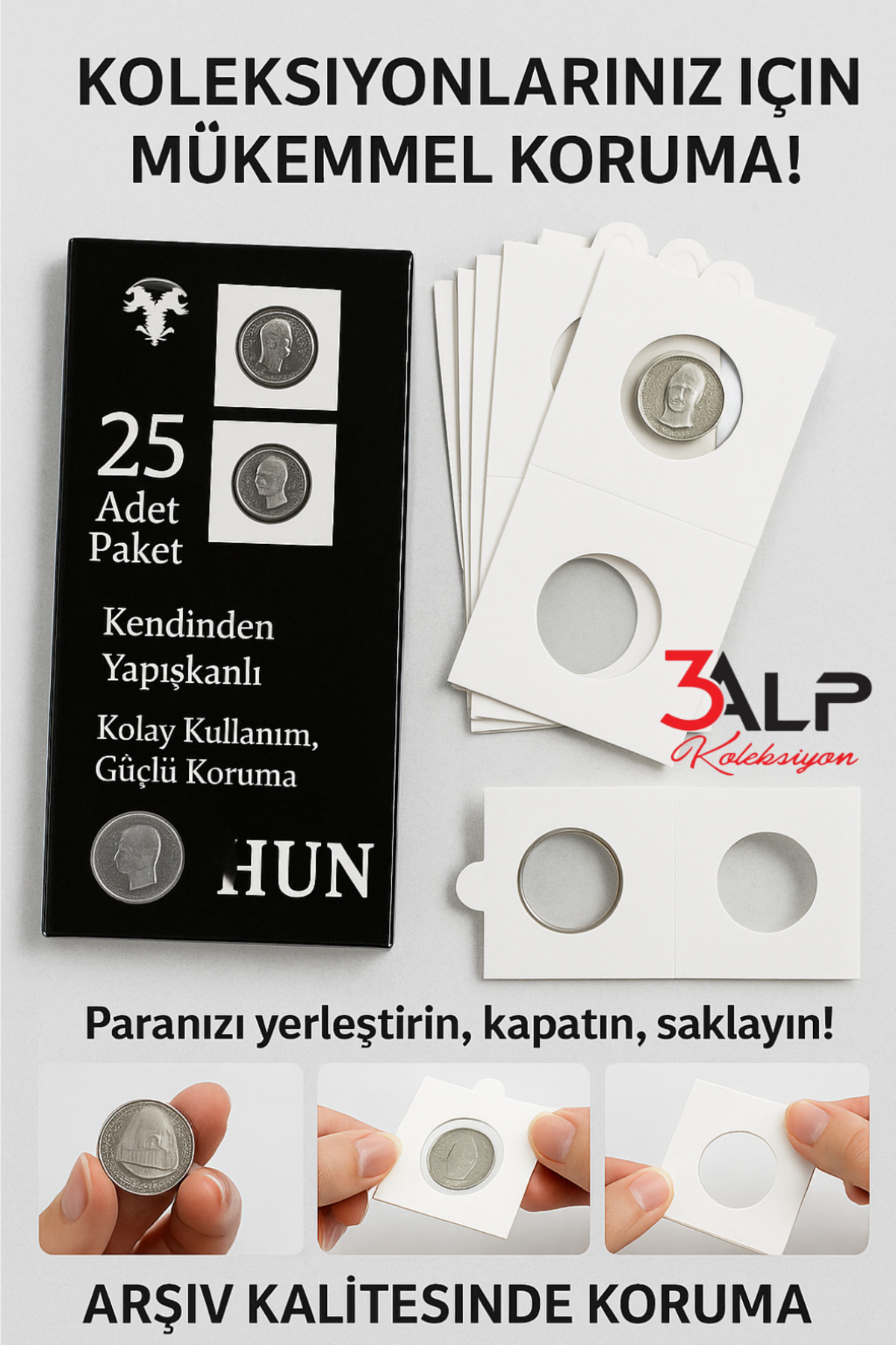 3Alp Koleksiyon Madeni Para Karton Kapama 35 mm, Kendinden Yapışkanlı - Sticker'sız (1 Kutu içinde 25 Adet vardır)