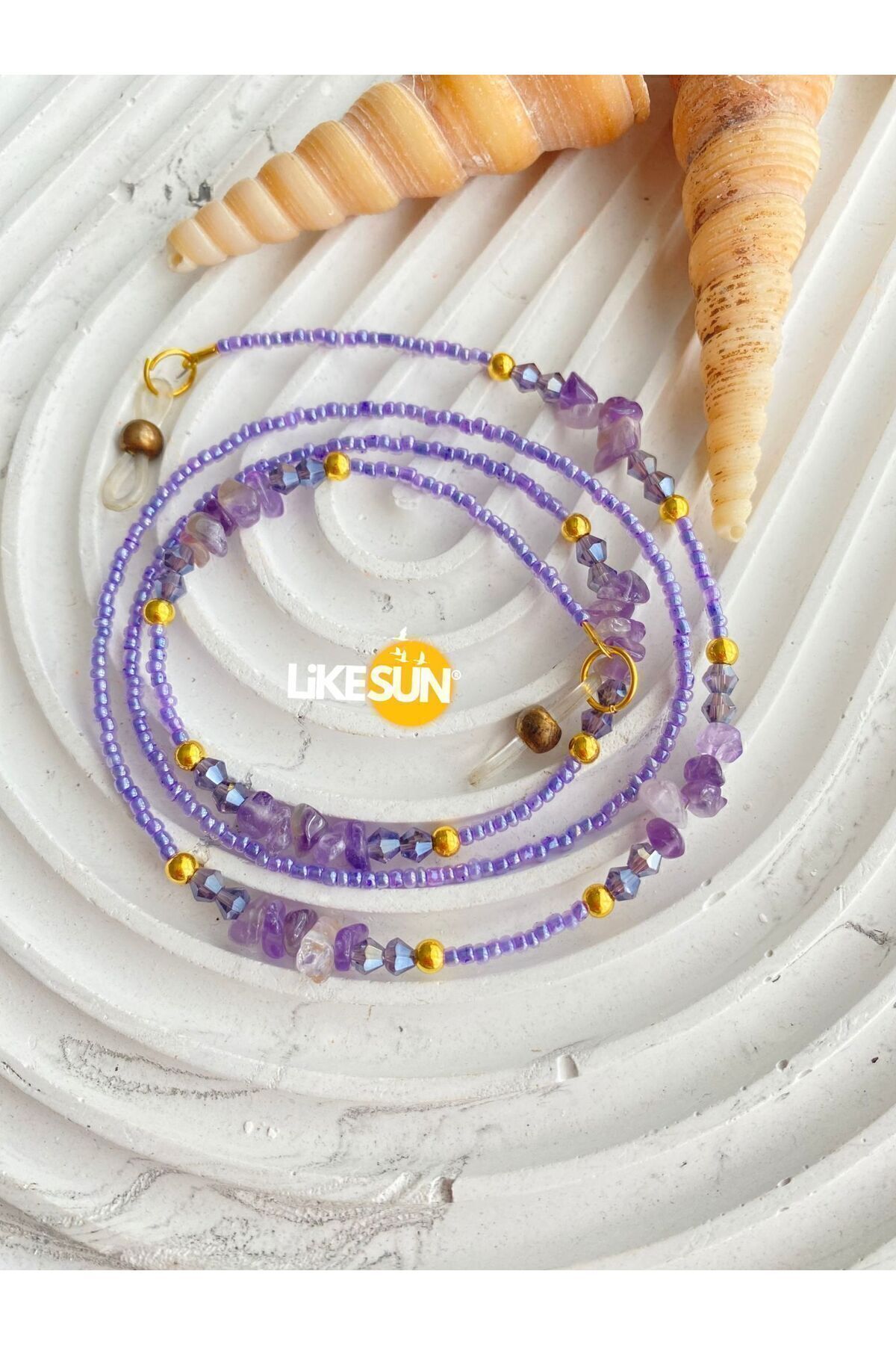LiKESUN El Yapımı Ametist Gözlük Askısı – Şıklık ve Enerji Bir Arada