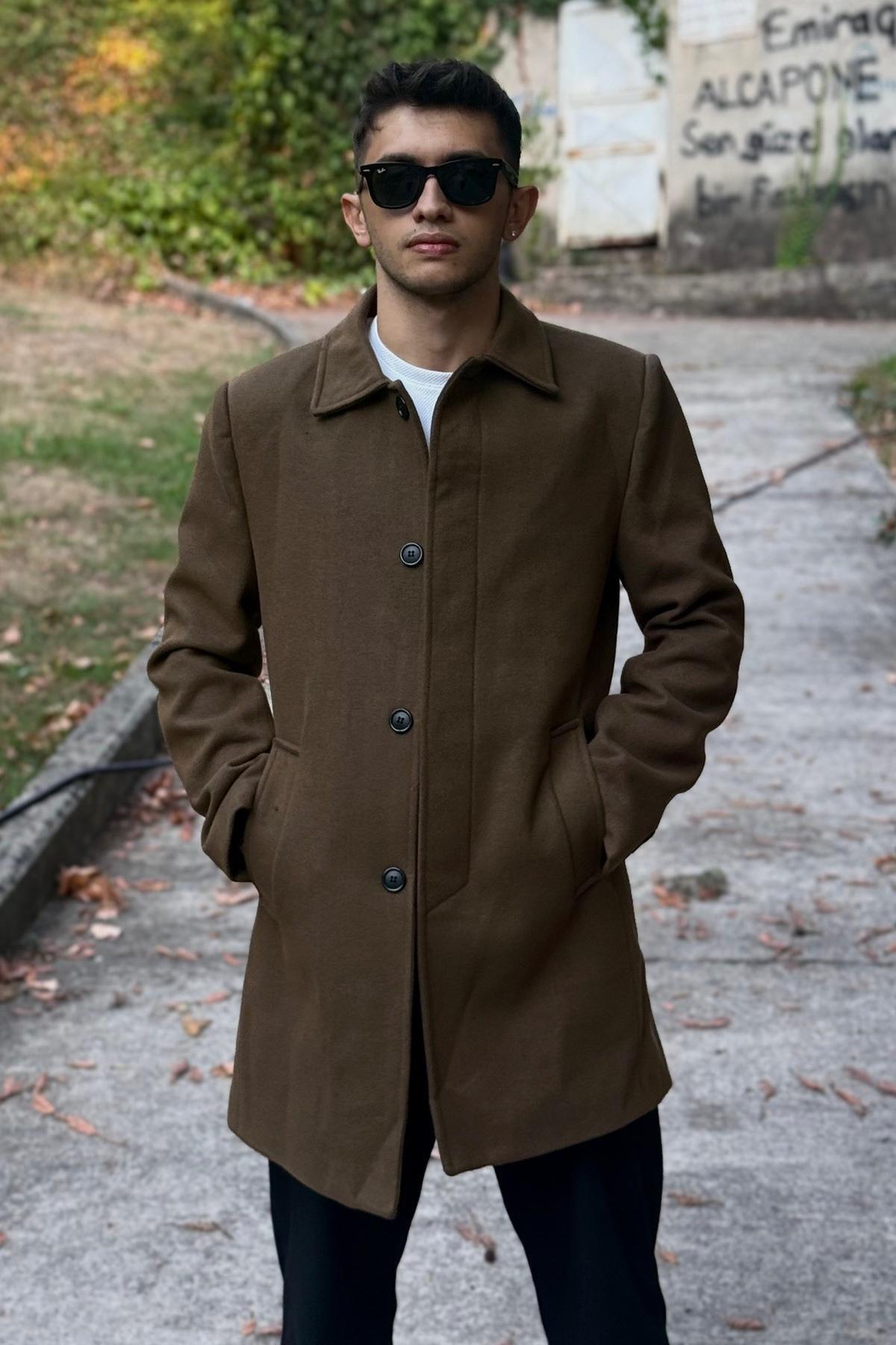  پالتو بلند کشمیر دکمه‌دار ضد باد مردانه، برش غیررسمی