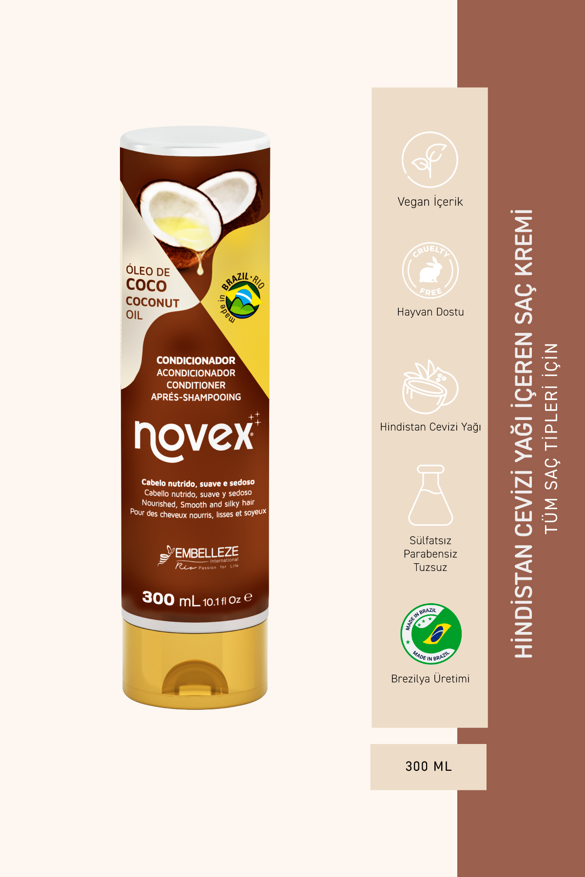 NOVEX Coconut Oil - Kuru ve Hasarlı Saçlar İçin Hindistan Cevizi Yağı İçeren Saç Kremi 300ml — 876120003791