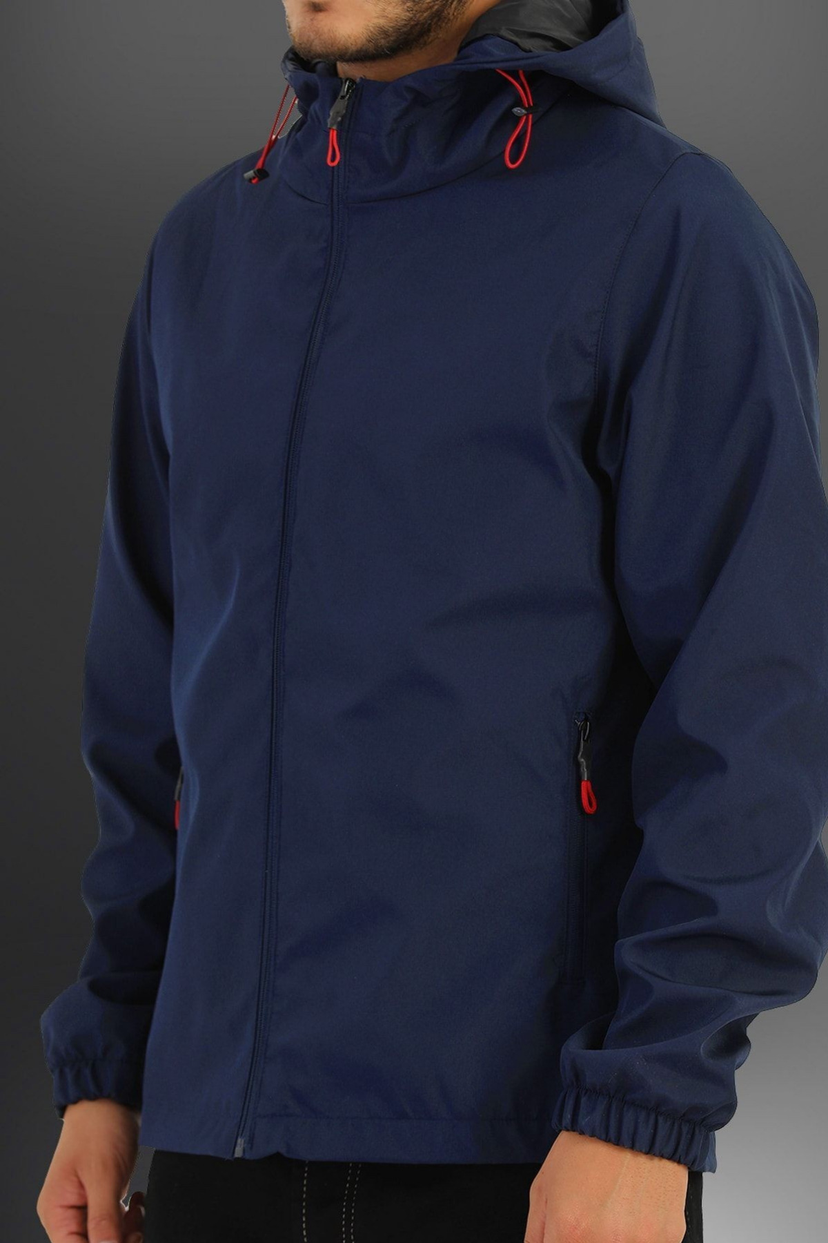 river green  Erkek Saks Içi Astarlı Suya Dayanıklı Kapüşonlu Cepli Yağmurluk - Rüzgarlık Ceket - Görsel 2