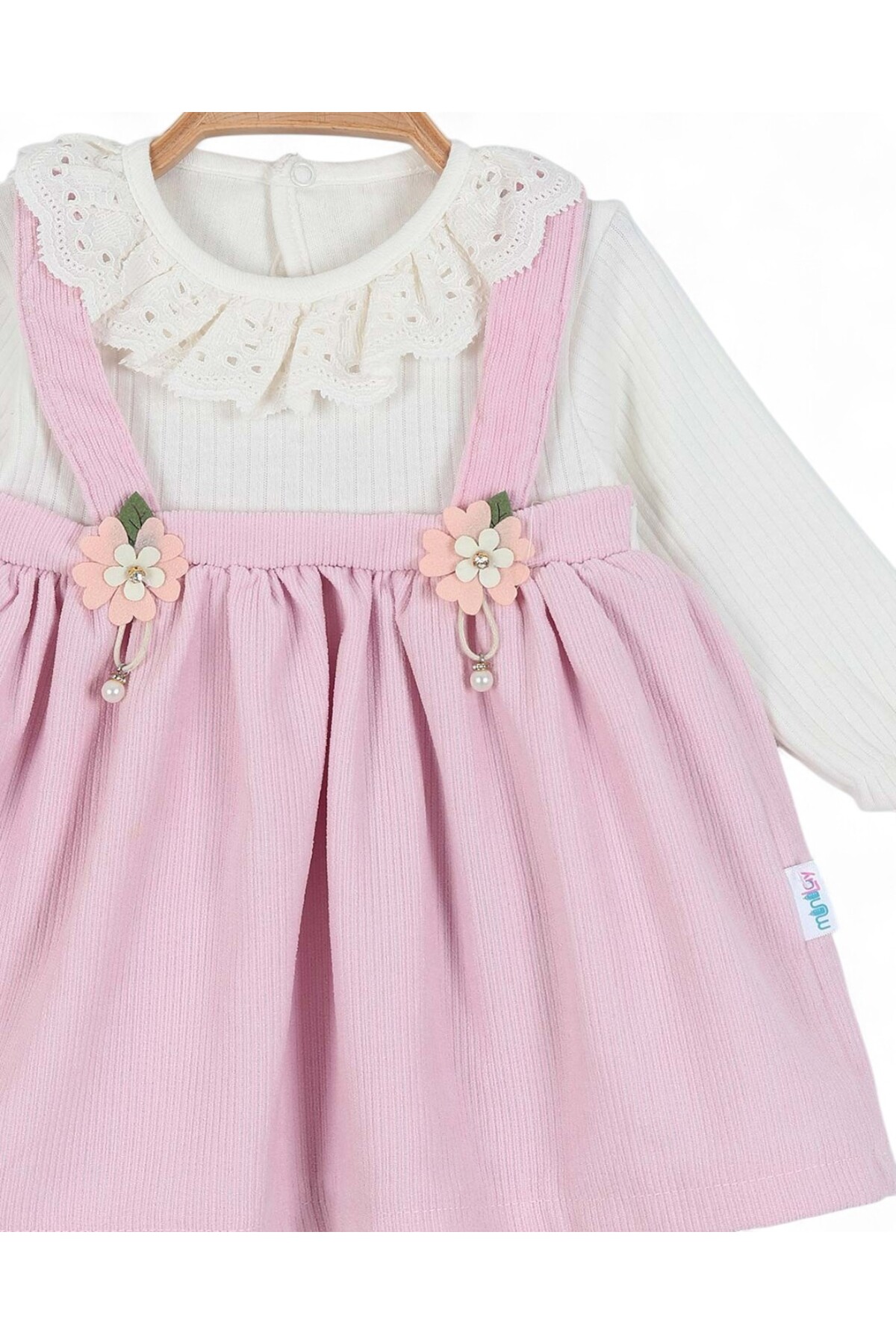 voyyo kids baby Kız Bebek Dantel Yakalı Fitilli Doku Mevsimlik Salopet Elbise, Doğum Günü ve Özel Gün Elbisesi fotoğrafı 5 (önizleme)