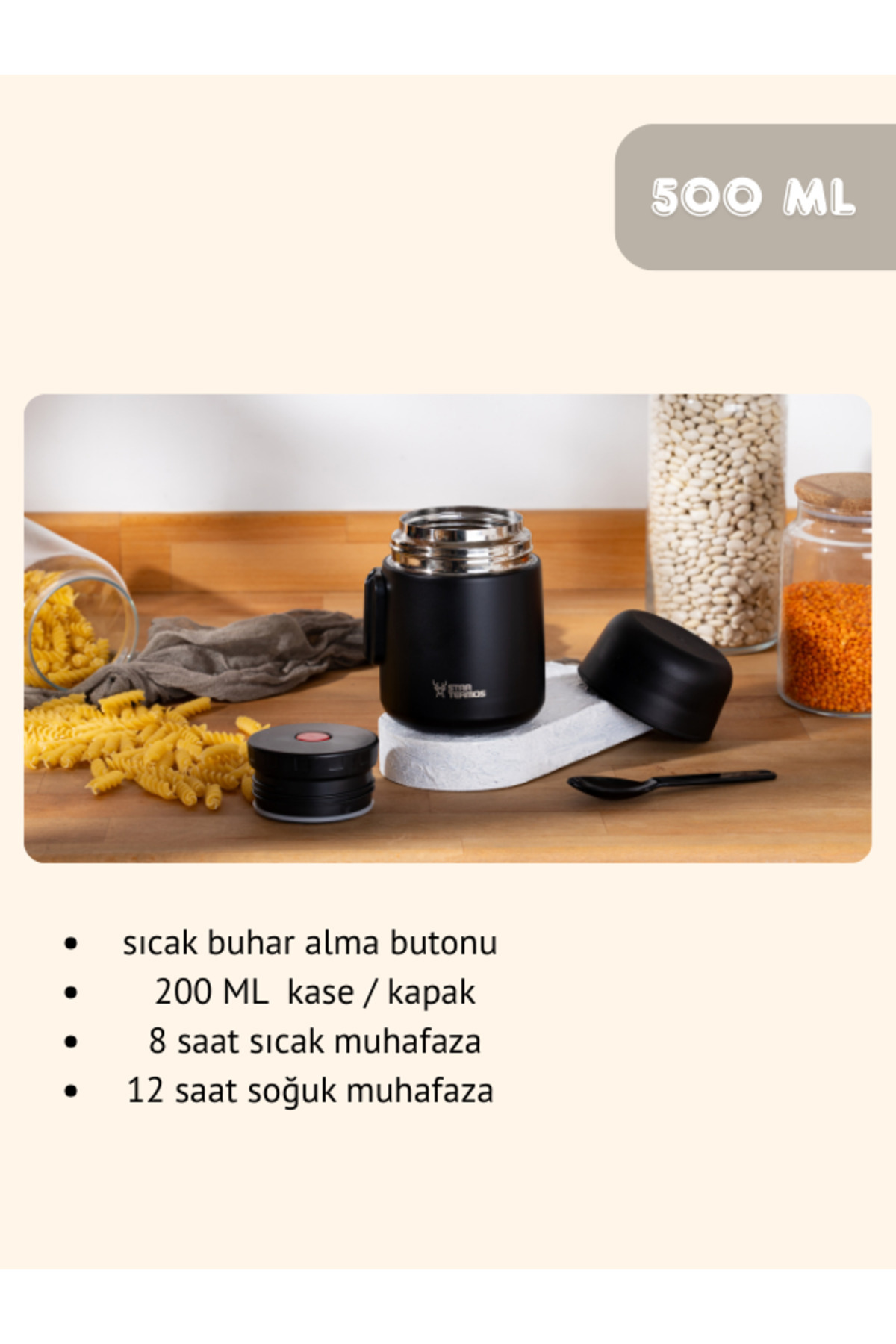 Star Termos Yemek & Mama Termosu 500 ml - Krem | 8 Saat Sıcak, 12 Saat Soğuk 48 Saat Buz Tutma fotoğrafı 6 (önizleme)